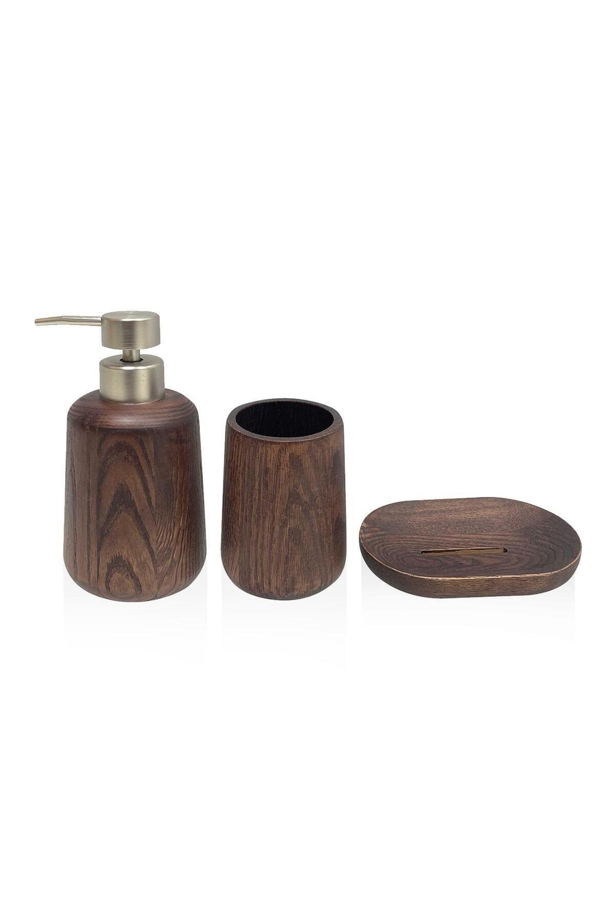 3 Parça Woody Banyo Seti 3 Parça Ahşap Kahverengi