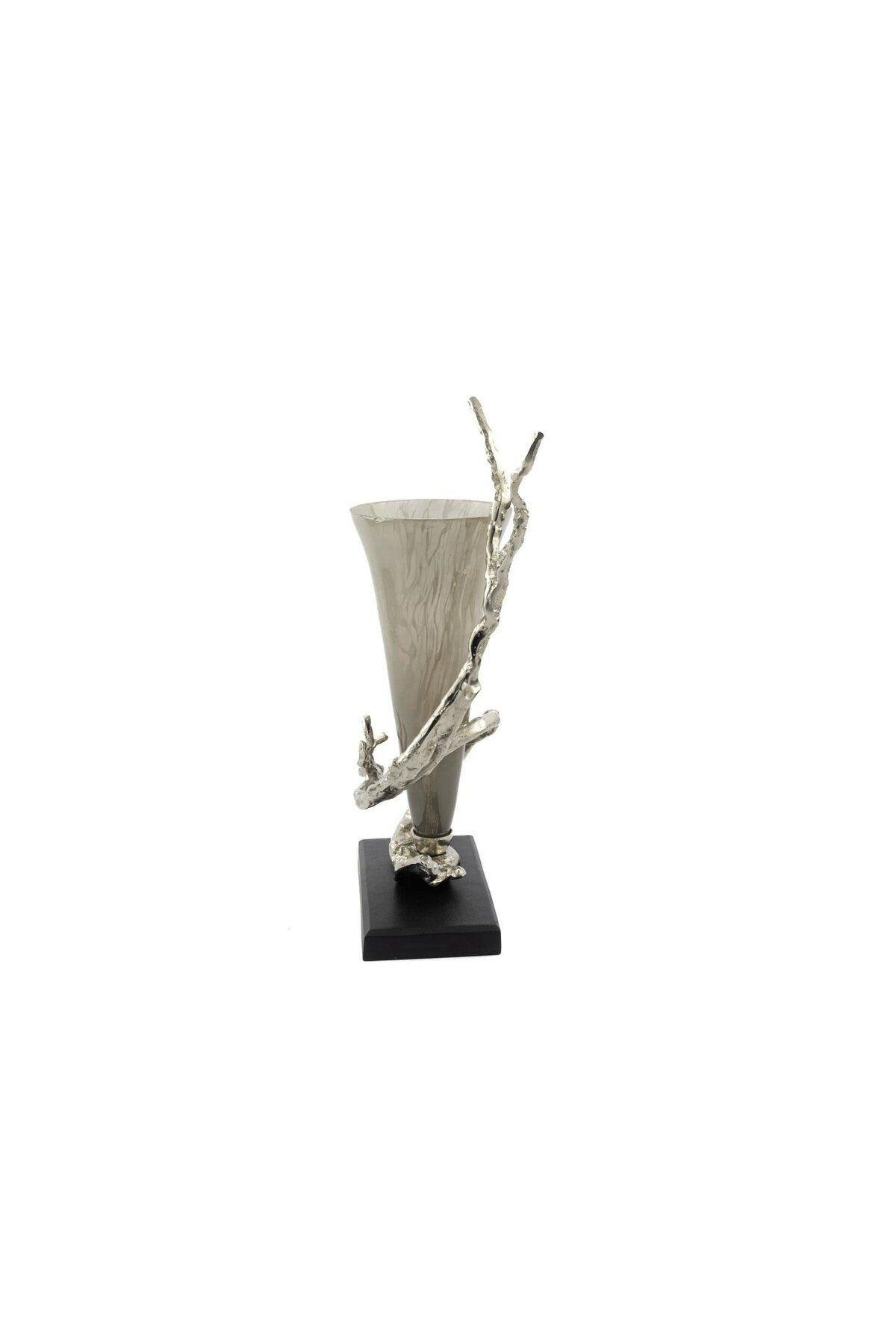 Curly gümüş metalli cam vazo 26*14*57 cm
