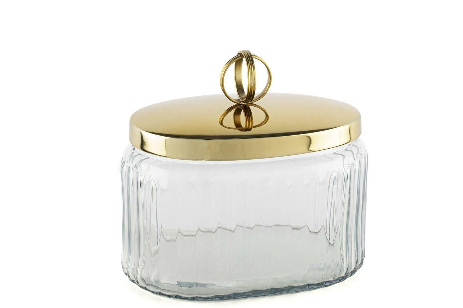 Gold kapaklı oval cam kavanoz 18*14*16 cm