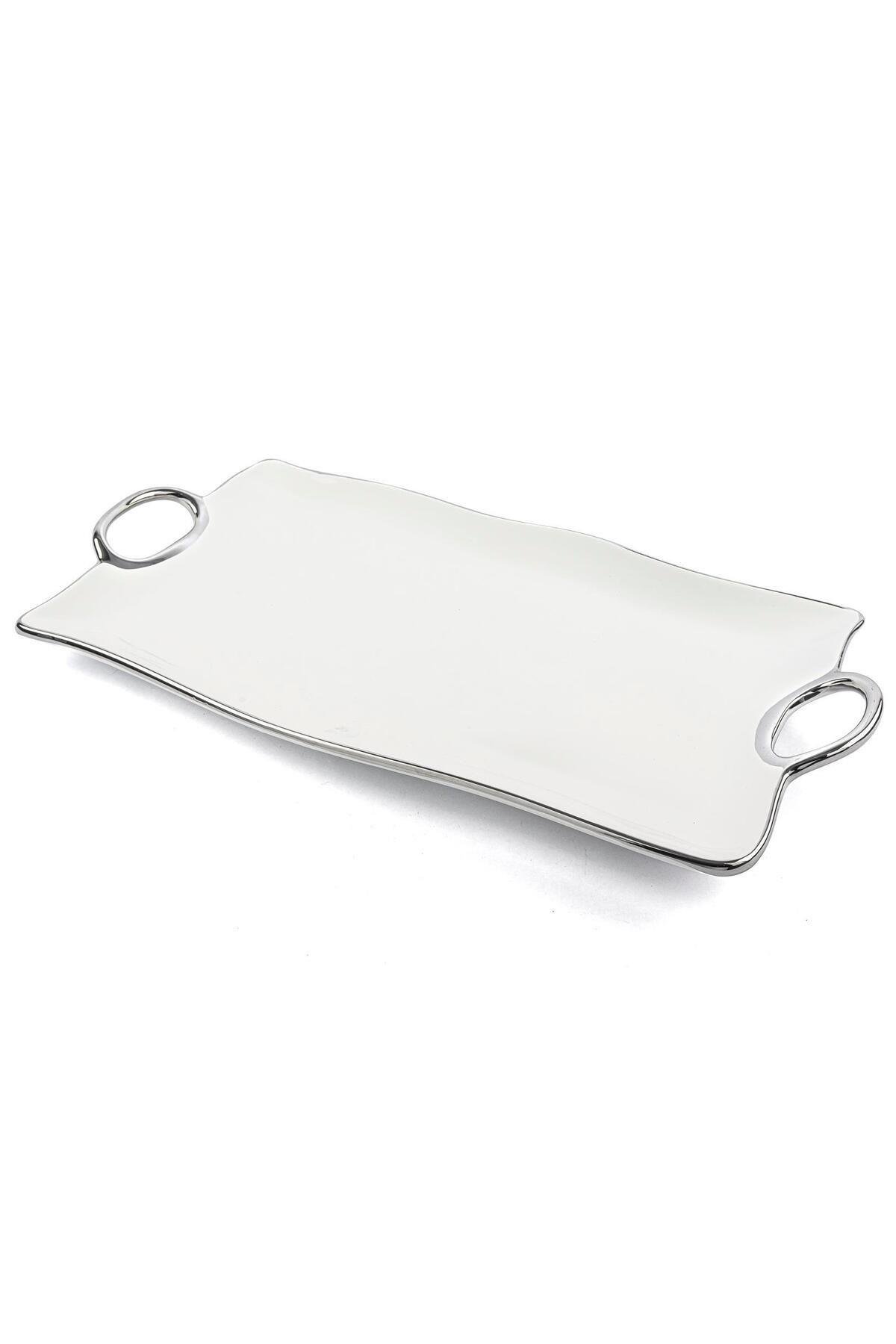Gümüş Rimli Büyük Dikdörtgen Servis 45x24x4cm