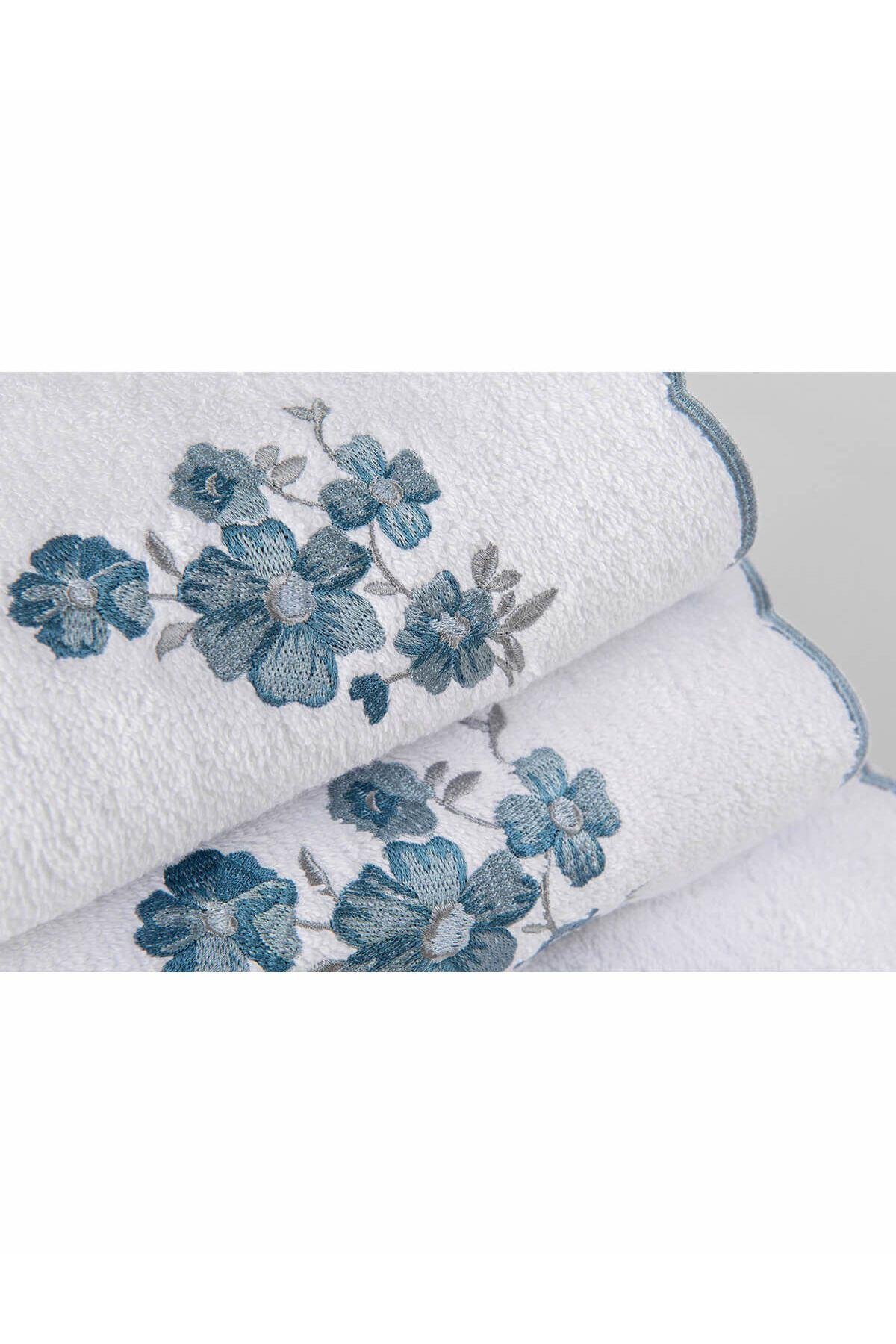 Nakışlı El Havlusu Blossom Beyaz-Mavi