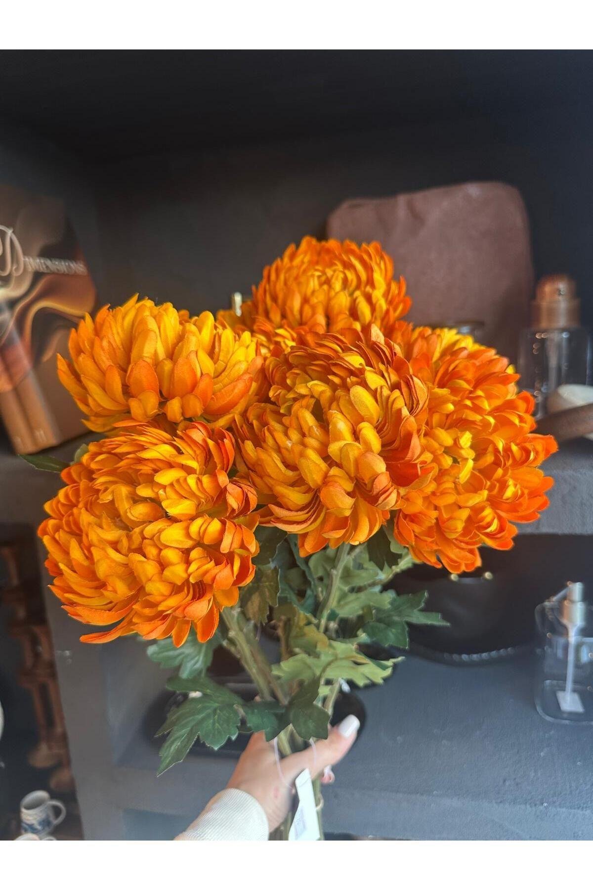 Pompom Spray Turuncu Çiçek Demet