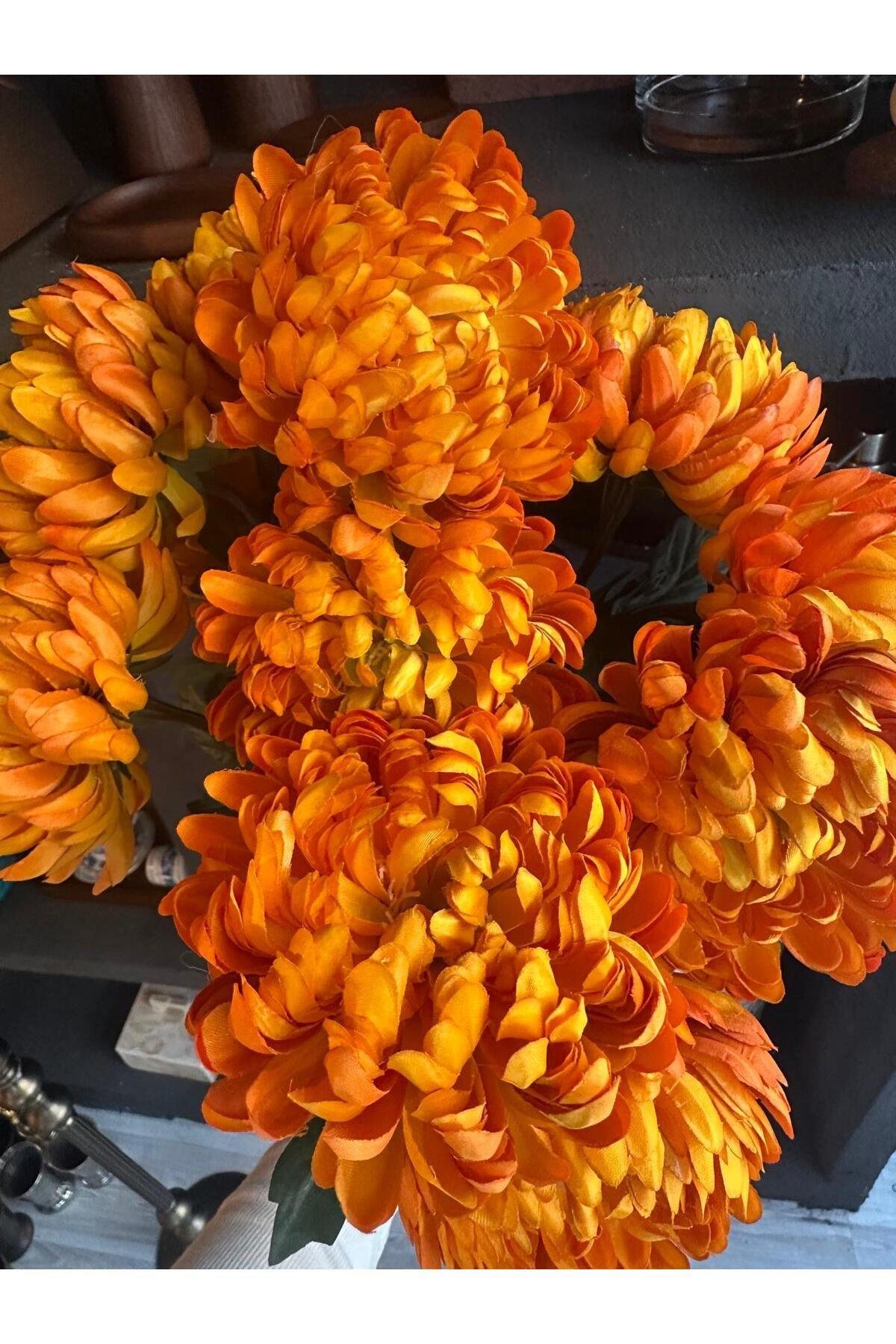 Pompom Spray Turuncu Çiçek Demet
