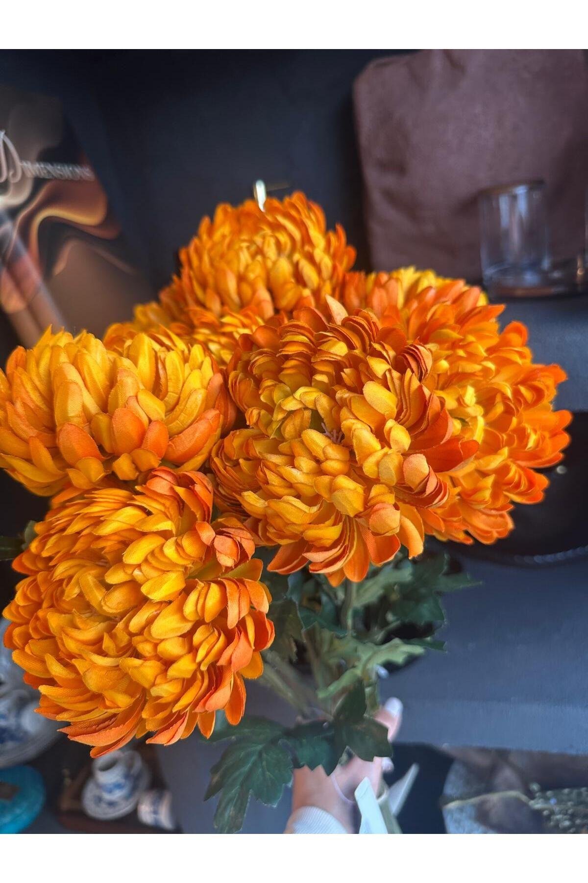 Pompom Spray Turuncu Çiçek Demet