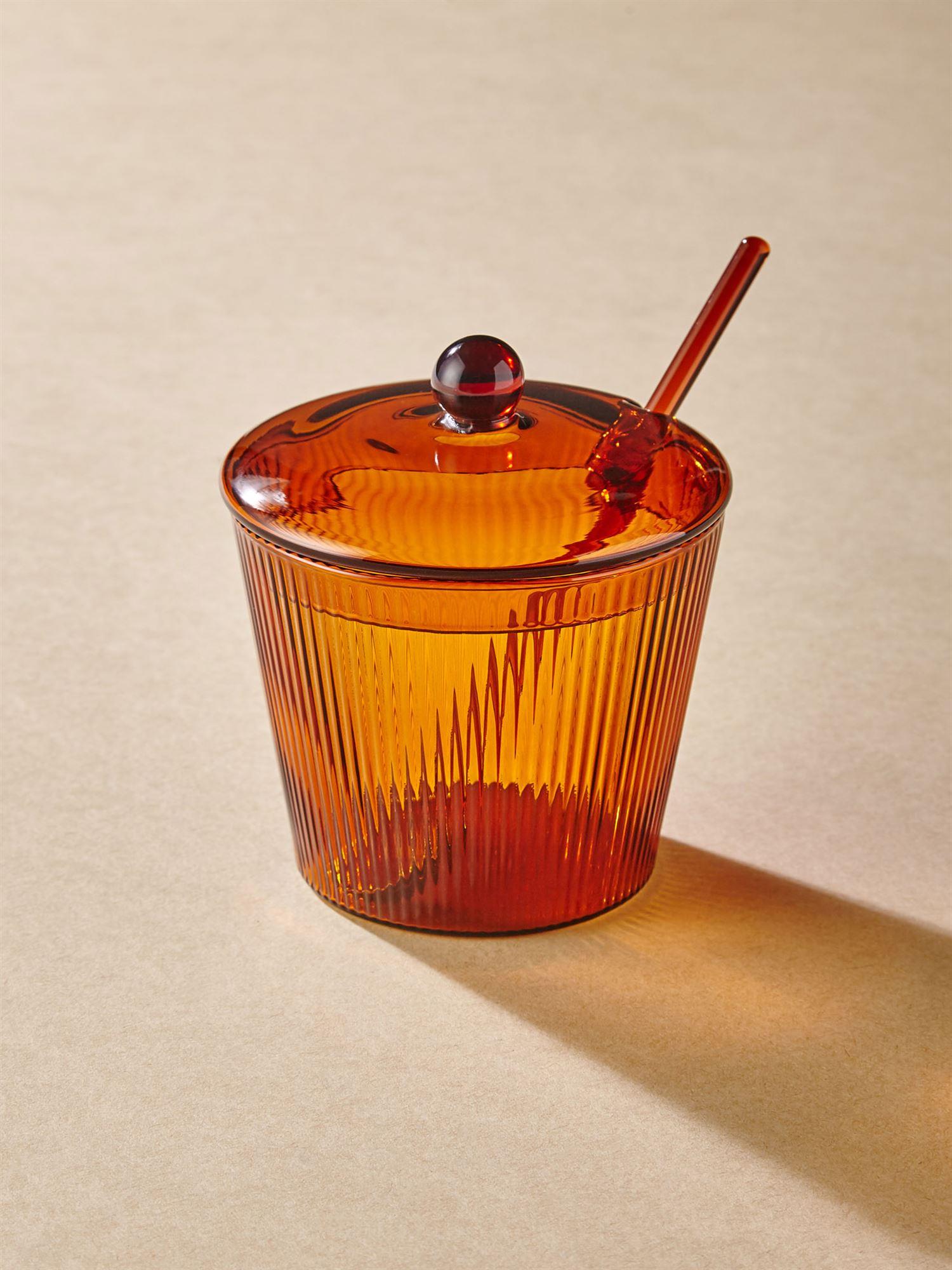 Striped Cam Kaşıklı Şekerlik Amber 10x12 cm