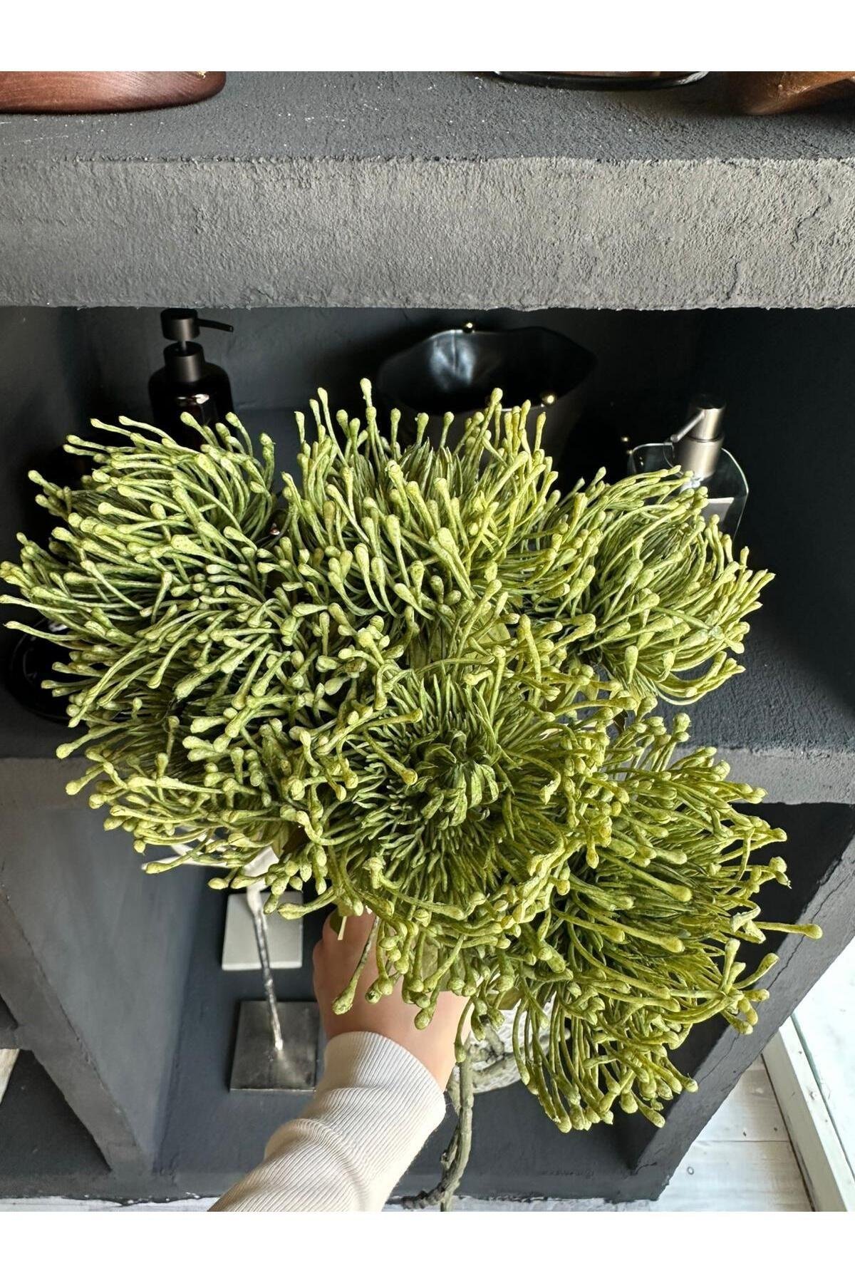 Yeşil yapay çiçek 6 dal (leucosper spray) 61cm