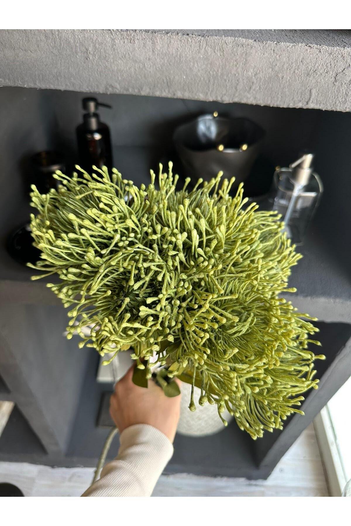 Yeşil yapay çiçek 6 dal (leucosper spray) 61cm