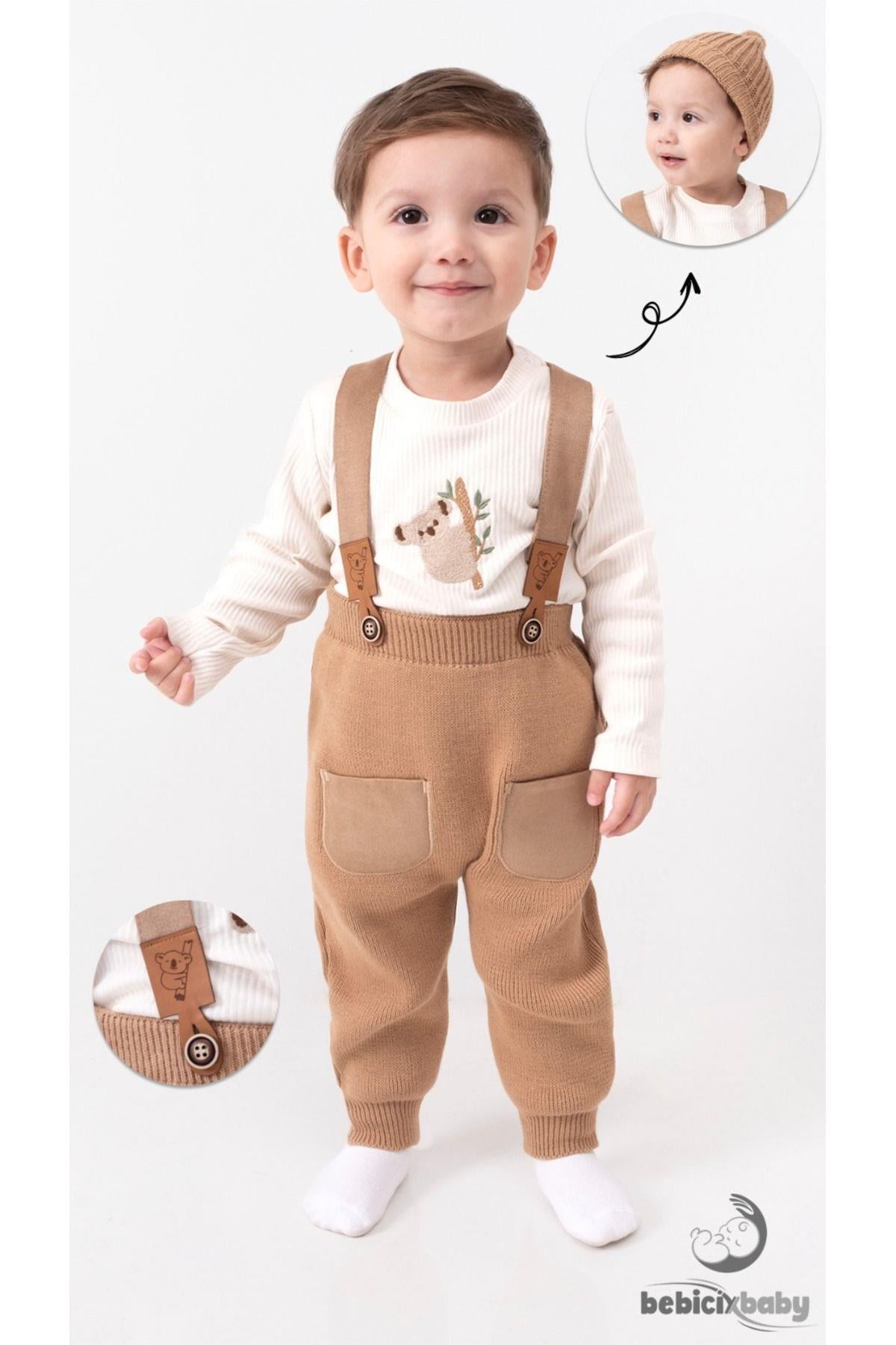 Triko Askılı Koala Temalı Kaşkorse Esnek Badili Bereli Unisex Bebek Takım