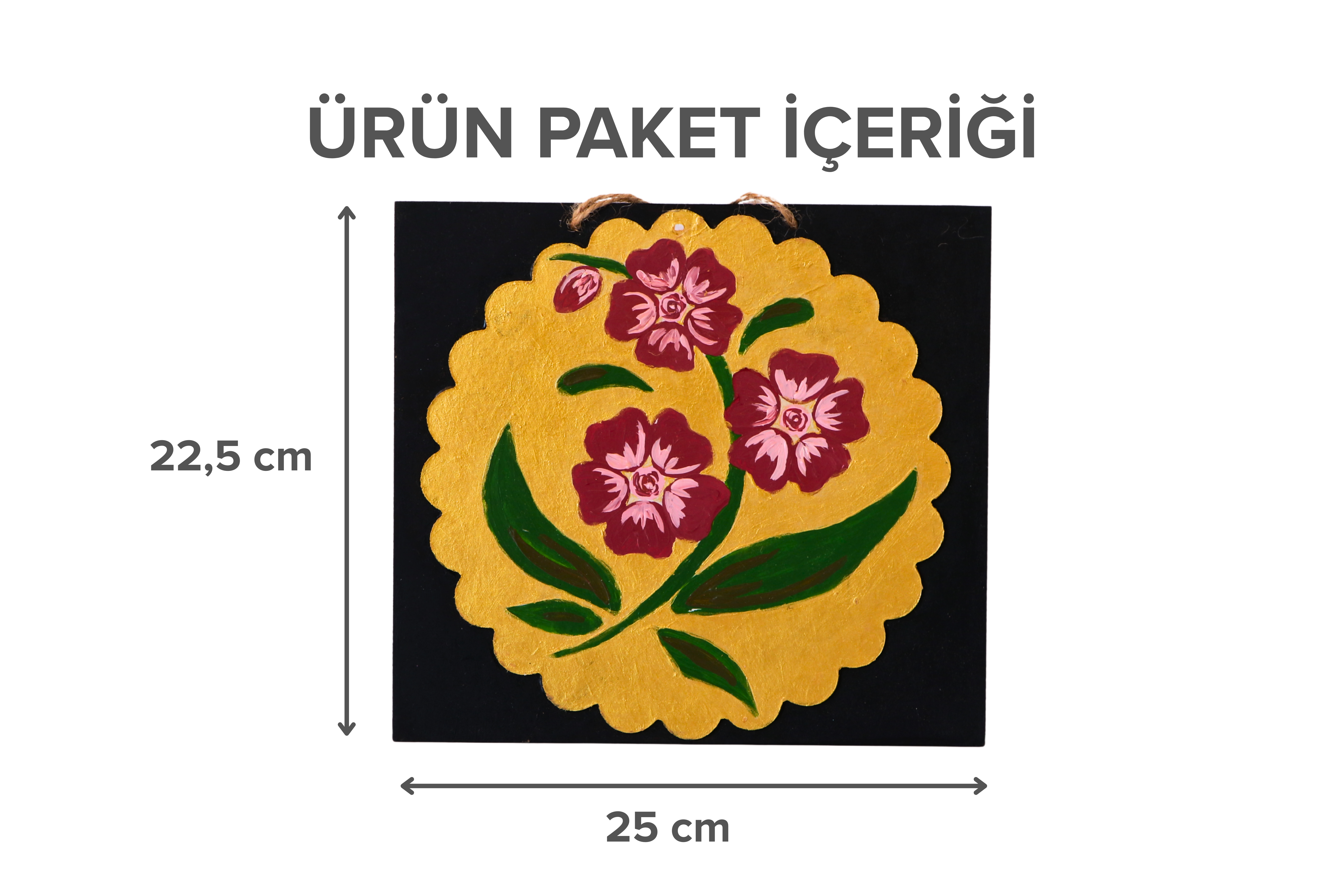 Dikdörtgen Duralit Üzerine Akrilik Boya - Çiçek Desenli Tablo (22,5 x 25 cm)