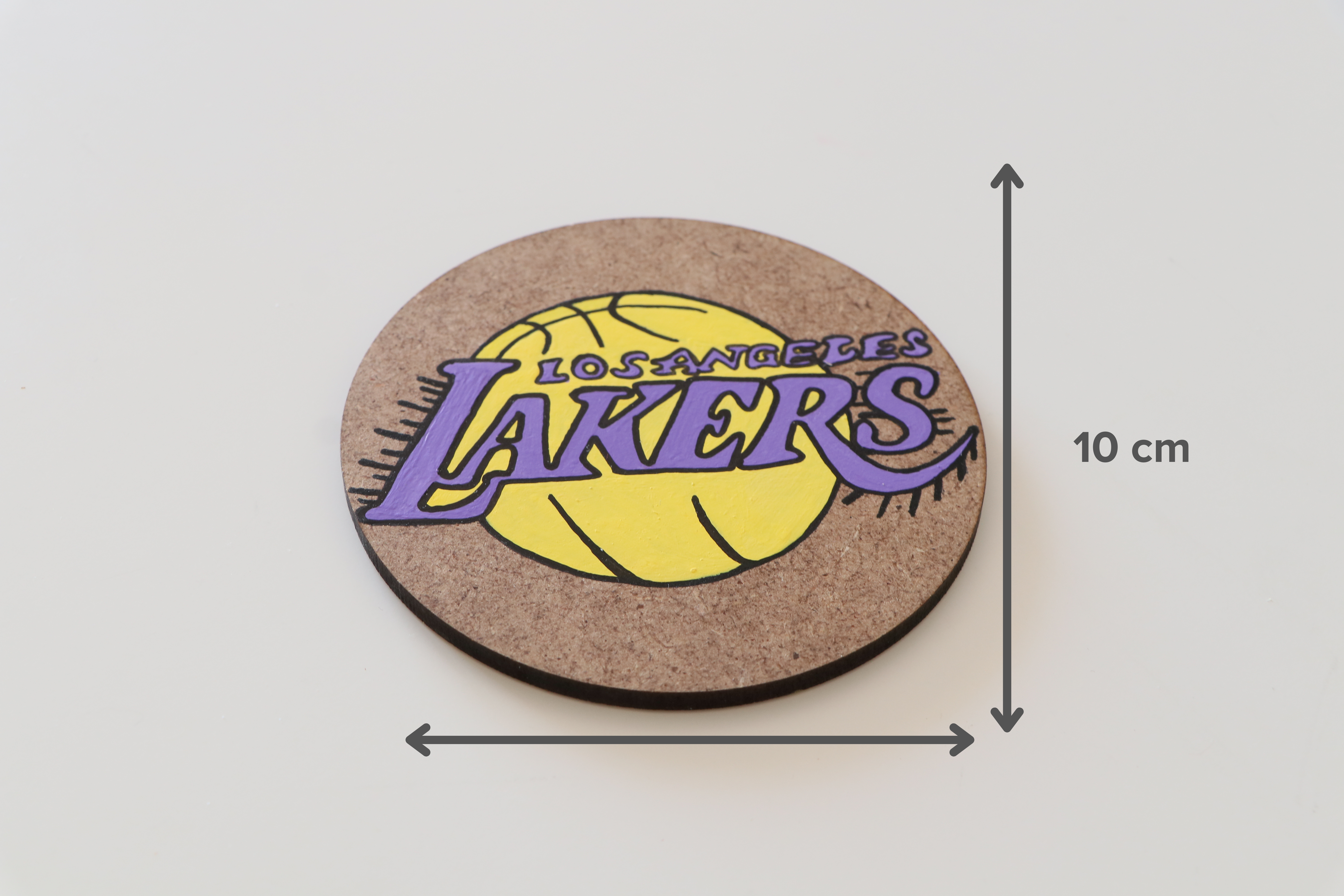 Duralit Üzerine Akrilik Boya Resim - 10 cm Çapında - Resim + Şövale Bir Arada - Basketbol Takımı: Losangeles Lakers