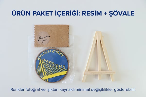 Duralit Üzerine Akrilik Boya Resim - 10 cm Çapında - Resim + Şövale Bir Arada - Basketbol Takımı: Golden State