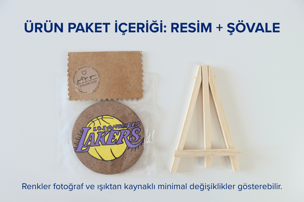 Duralit Üzerine Akrilik Boya Resim - 10 cm Çapında - Resim + Şövale Bir Arada - Basketbol Takımı: Losangeles Lakers