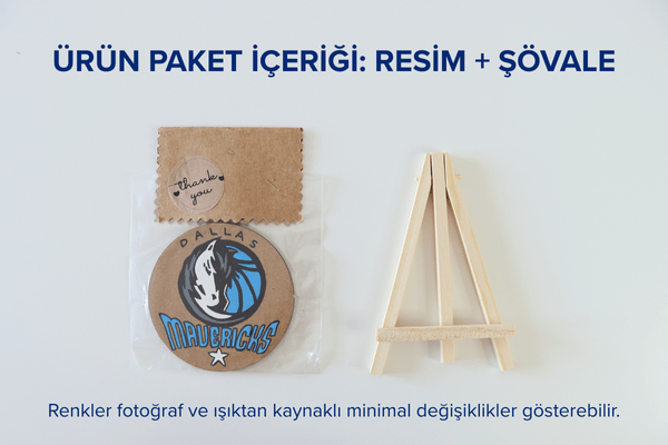 Duralit Üzerine Akrilik Boya Resim - 10 cm Çapında - Resim + Şövale Bir Arada - Basketbol Takımı: Dallas