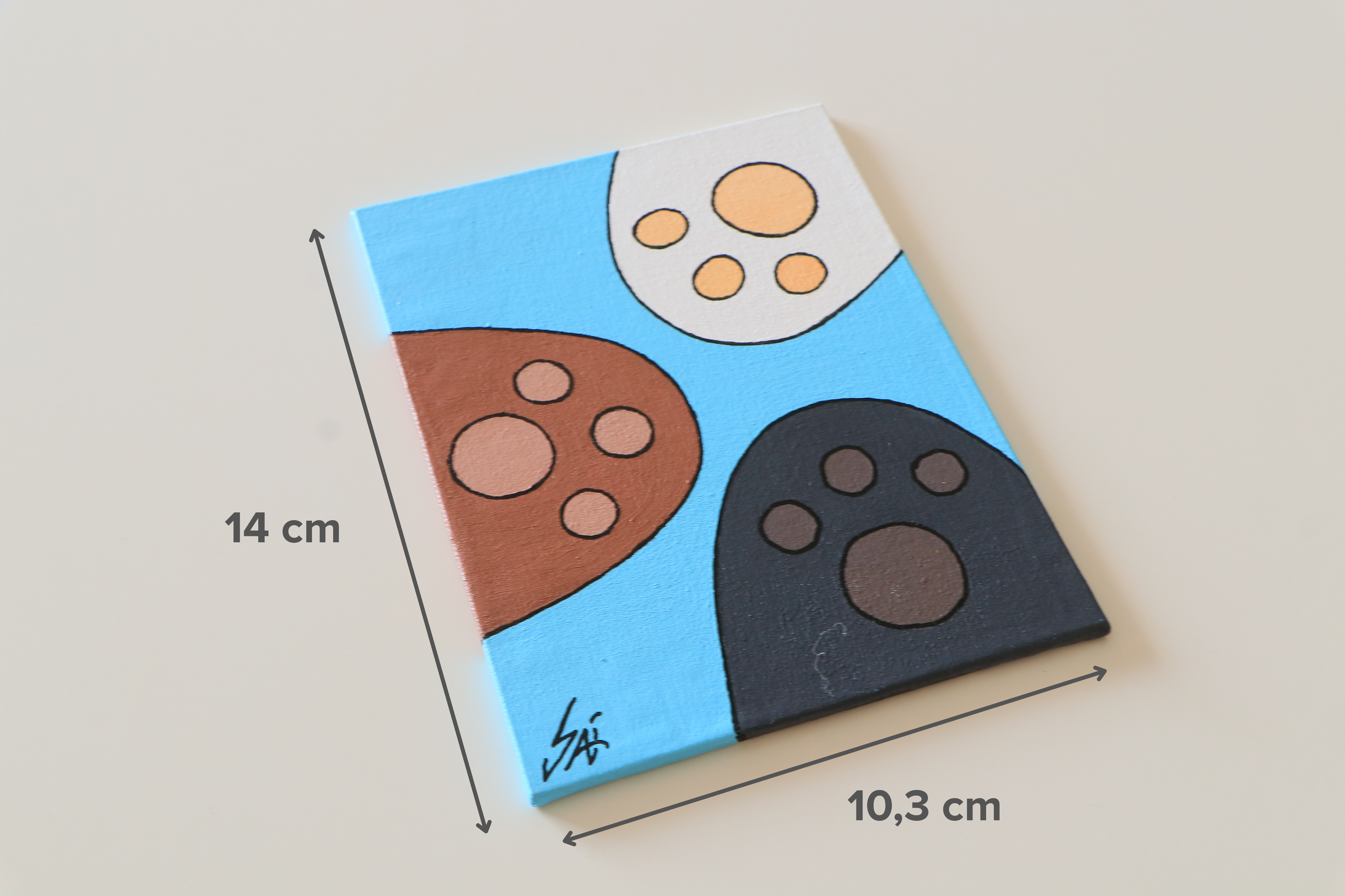 Duralit Üzerine Akrilik Boya Resim - 10,3cm x 14cm - Resim + Şövale Bir Arada - Kafadar Ayılar Patileri