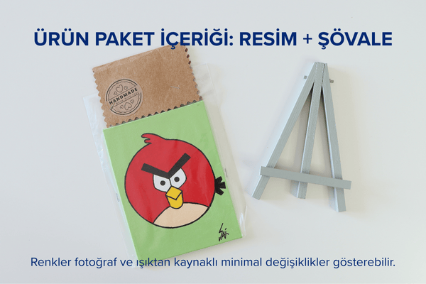 Duralit Üzerine Akrilik Boya Resim - 10,3cm x 14cm - Resim + Şövale Bir Arada - Angry Birds