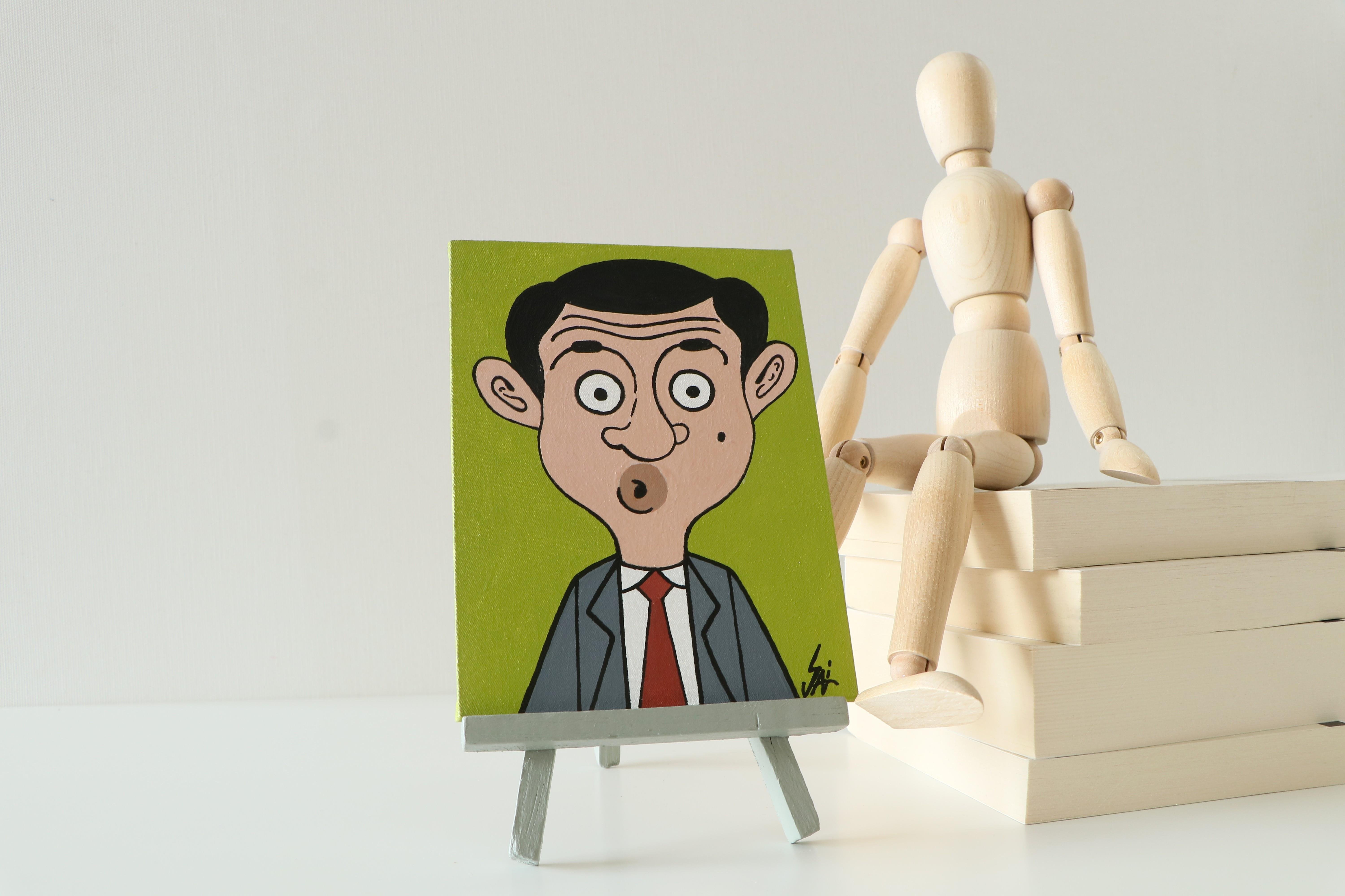 Duralit Üzerine Akrilik Boya Resim - 10,3cm x 14cm - Resim + Şövale Bir Arada - Mr. Bean