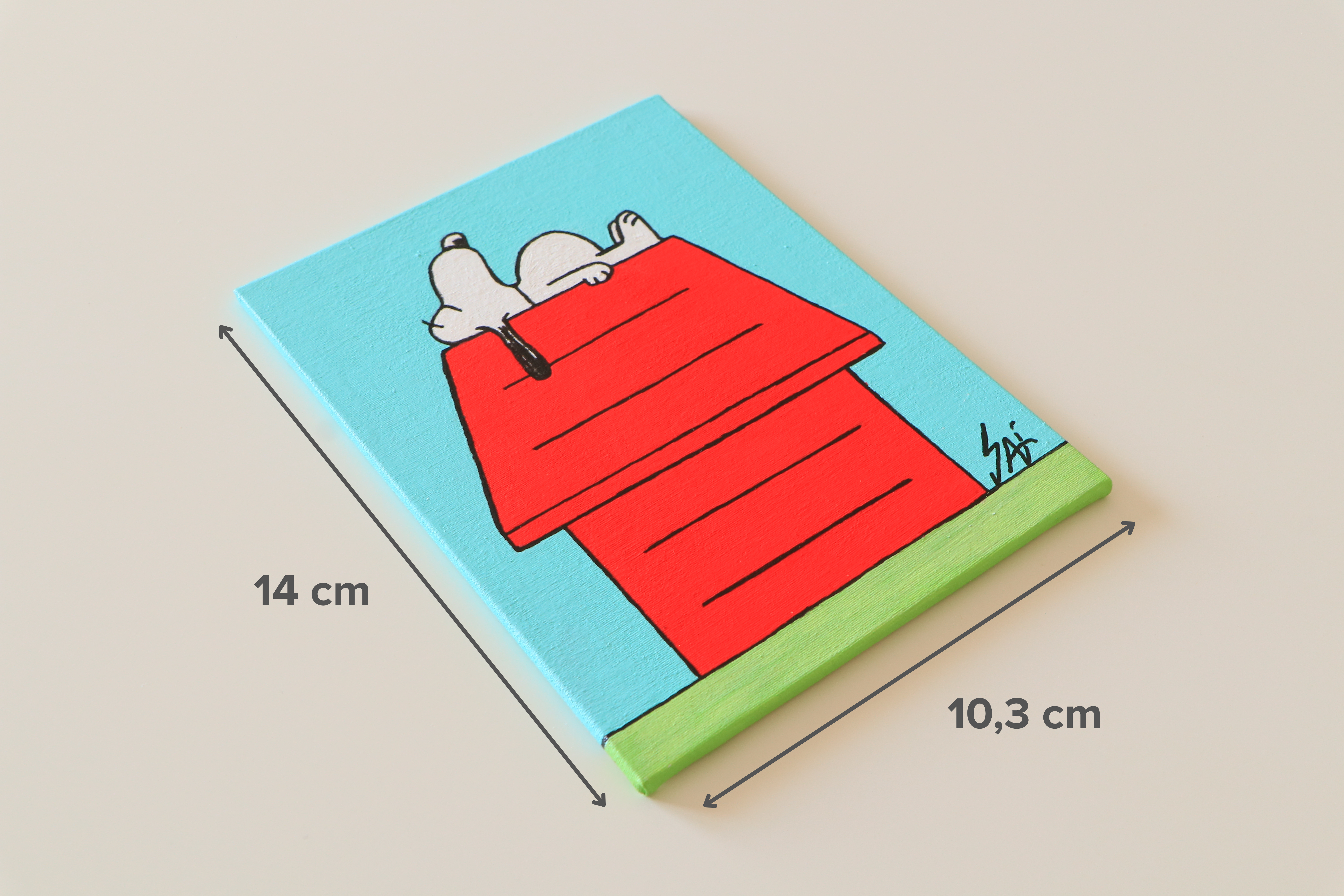 Duralit Üzerine Akrilik Boya Resim - 10,3cm x 14cm - Resim + Şövale Bir Arada - Snoopy