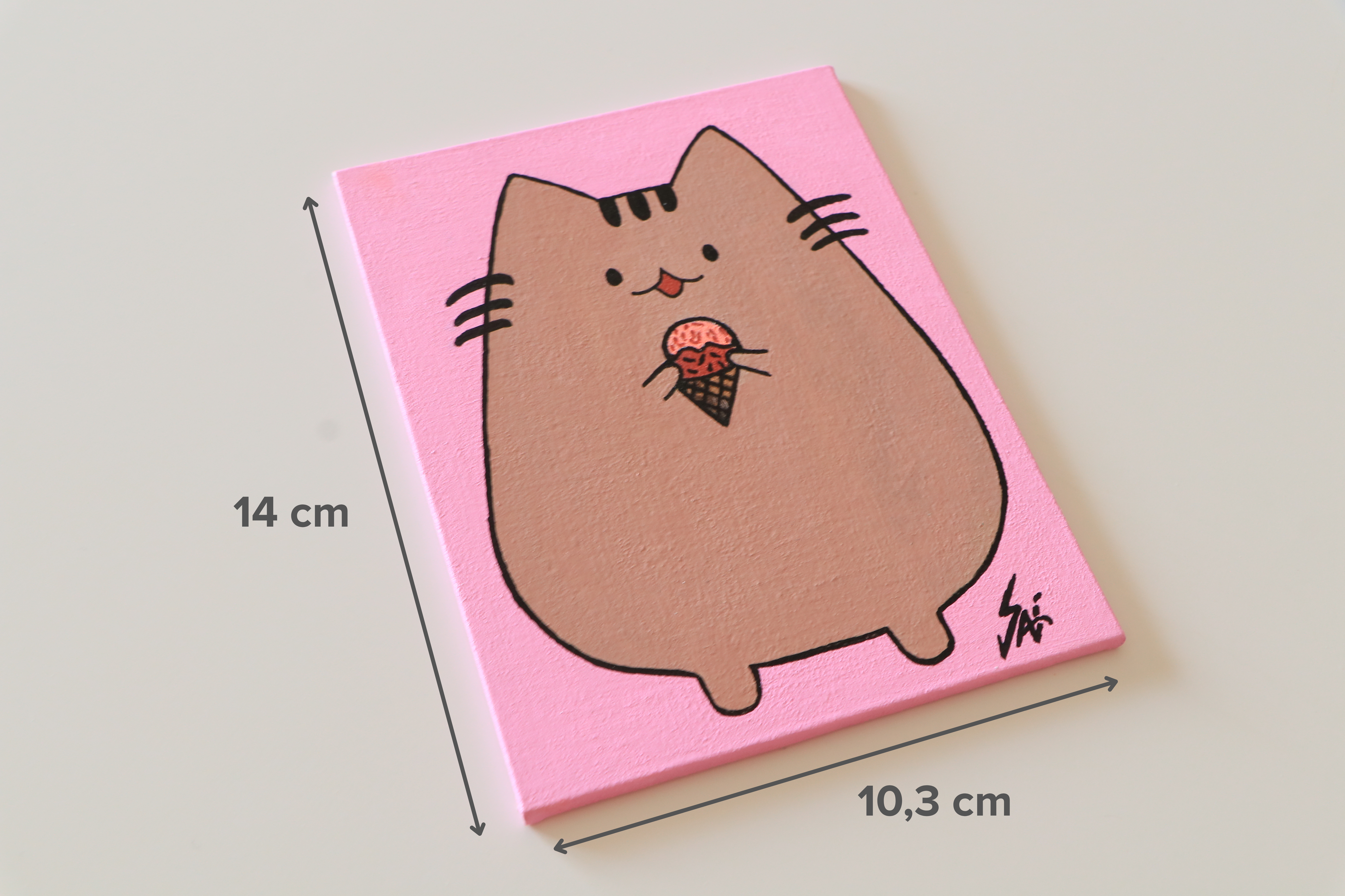 Duralit Üzerine Akrilik Boya Resim - 10,3cm x 14cm - Resim + Şövale Bir Arada - Pusheen