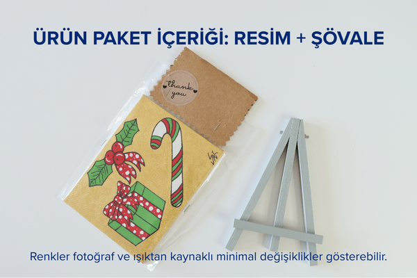 Duralit Üzerine Akrilik Boya Resim - 10,3cm x 14cm - Resim + Şövale Bir Arada - Yeni Yıl Hediye Paketi