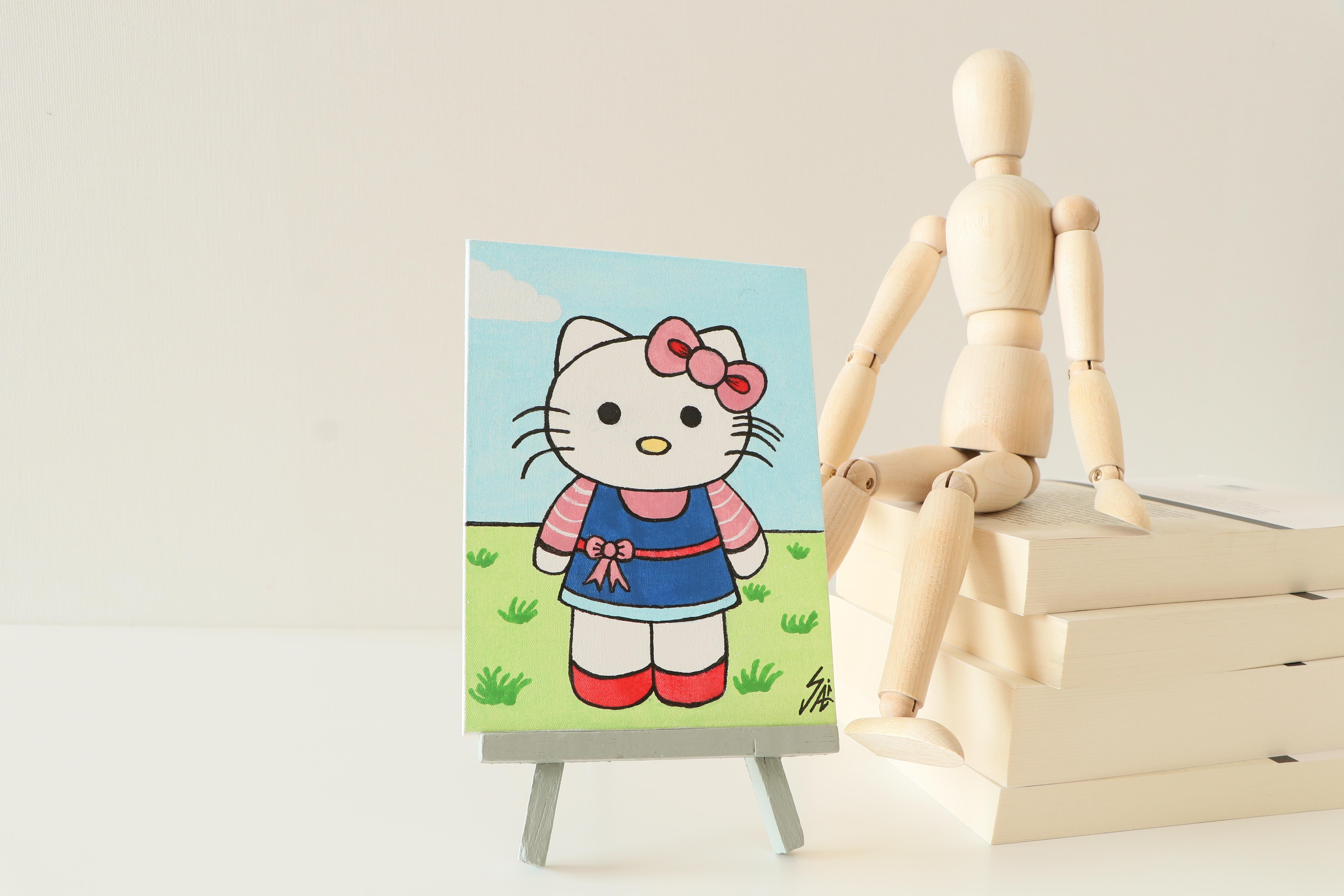 Duralit Üzerine Akrilik Boya Resim - 10,3cm x 14cm - Resim + Şövale Bir Arada - Hello Kitty