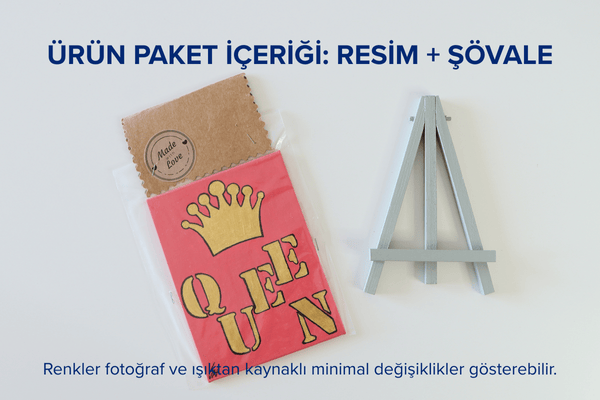 Duralit Üzerine Akrilik Boya Resim - 10,3cm x 14cm - Resim + Şövale Bir Arada - Queen
