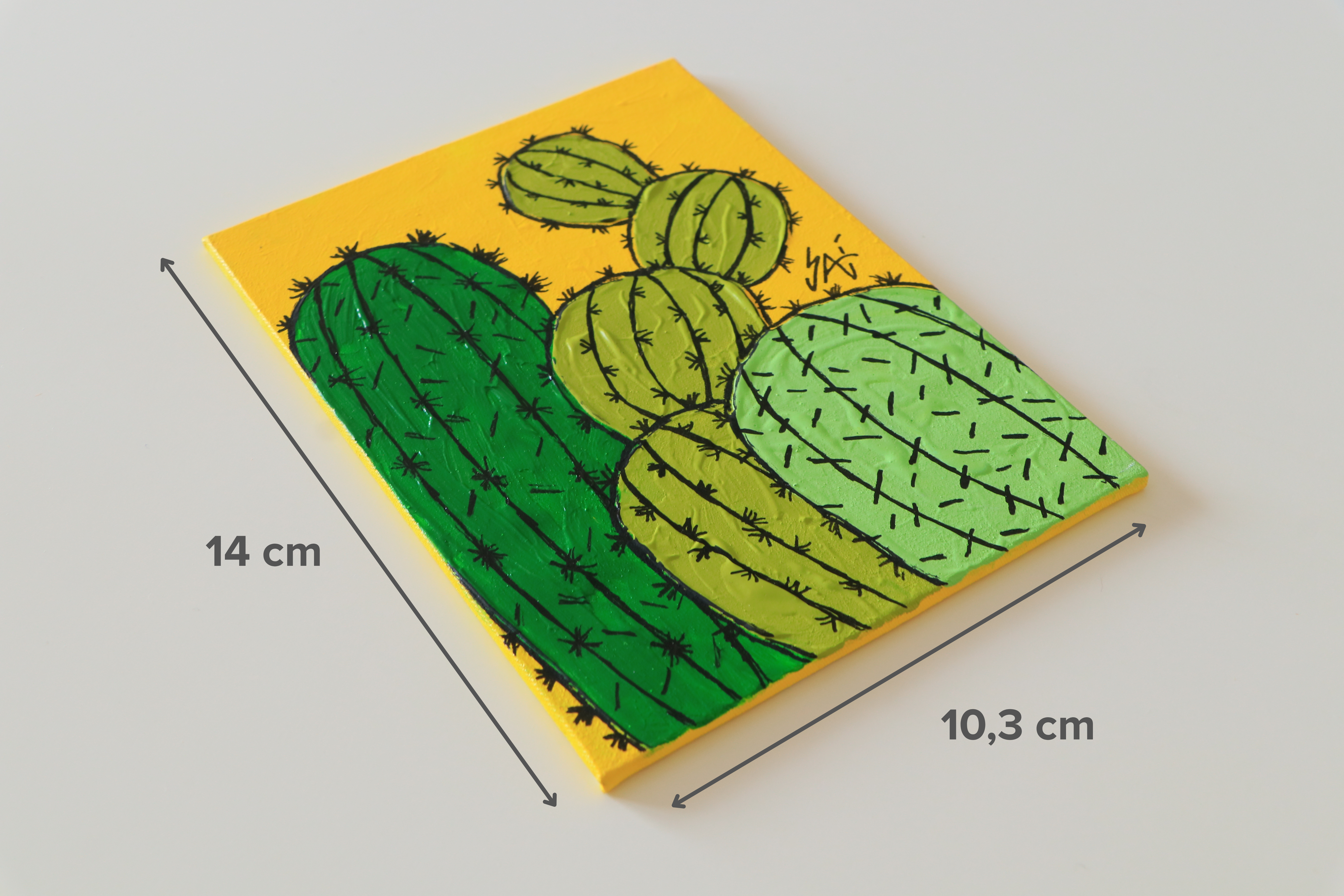 Duralit Üzerine Akrilik Boya Resim - 10,3cm x 14cm - Resim + Şövale Bir Arada - Kaktüsler