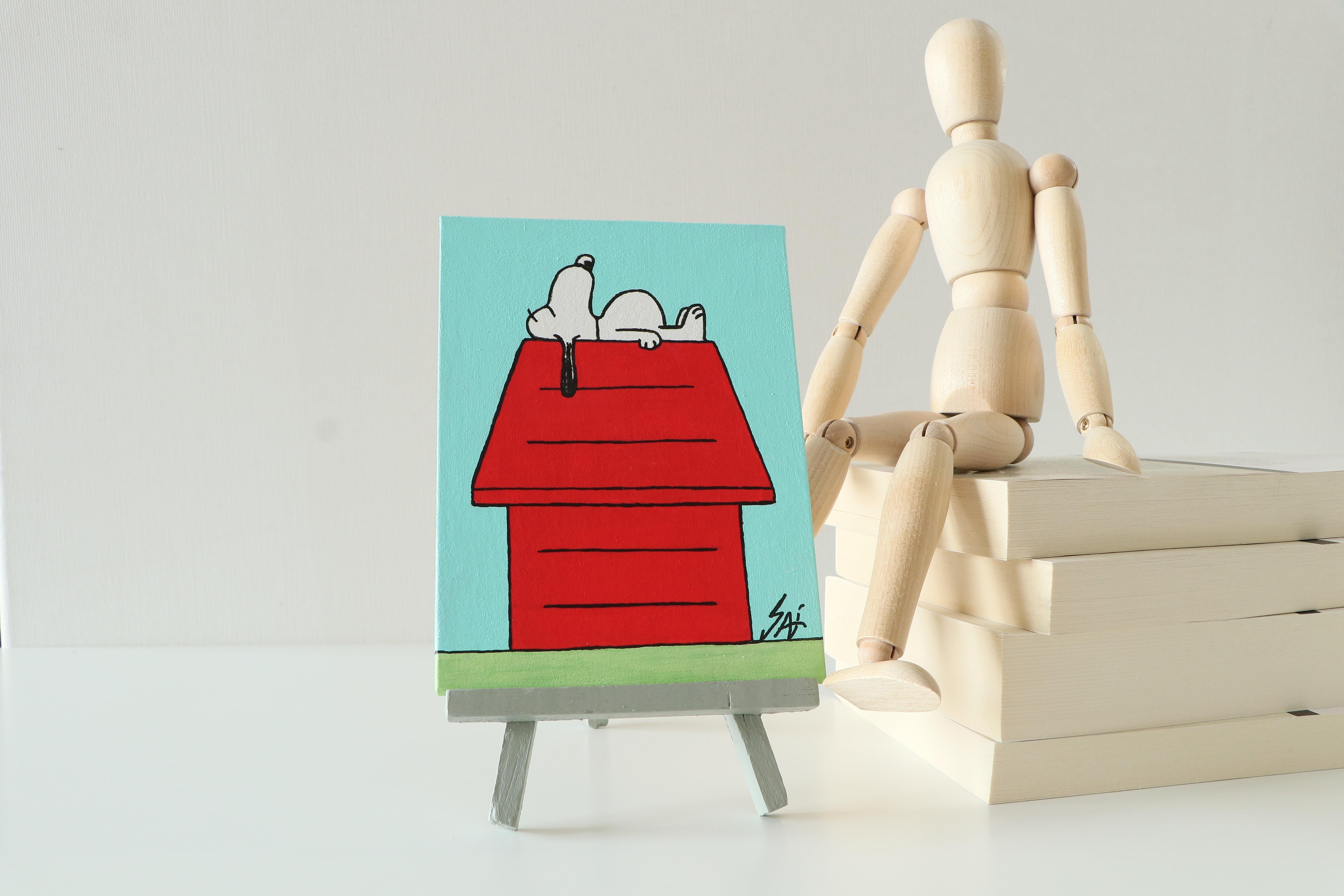 Duralit Üzerine Akrilik Boya Resim - 10,3cm x 14cm - Resim + Şövale Bir Arada - Snoopy