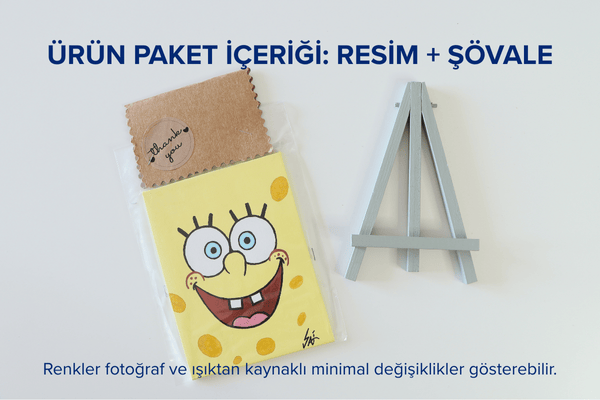 Duralit Üzerine Akrilik Boya Resim - 10,3cm x 14cm - Resim + Şövale Bir Arada - Sünger Bob