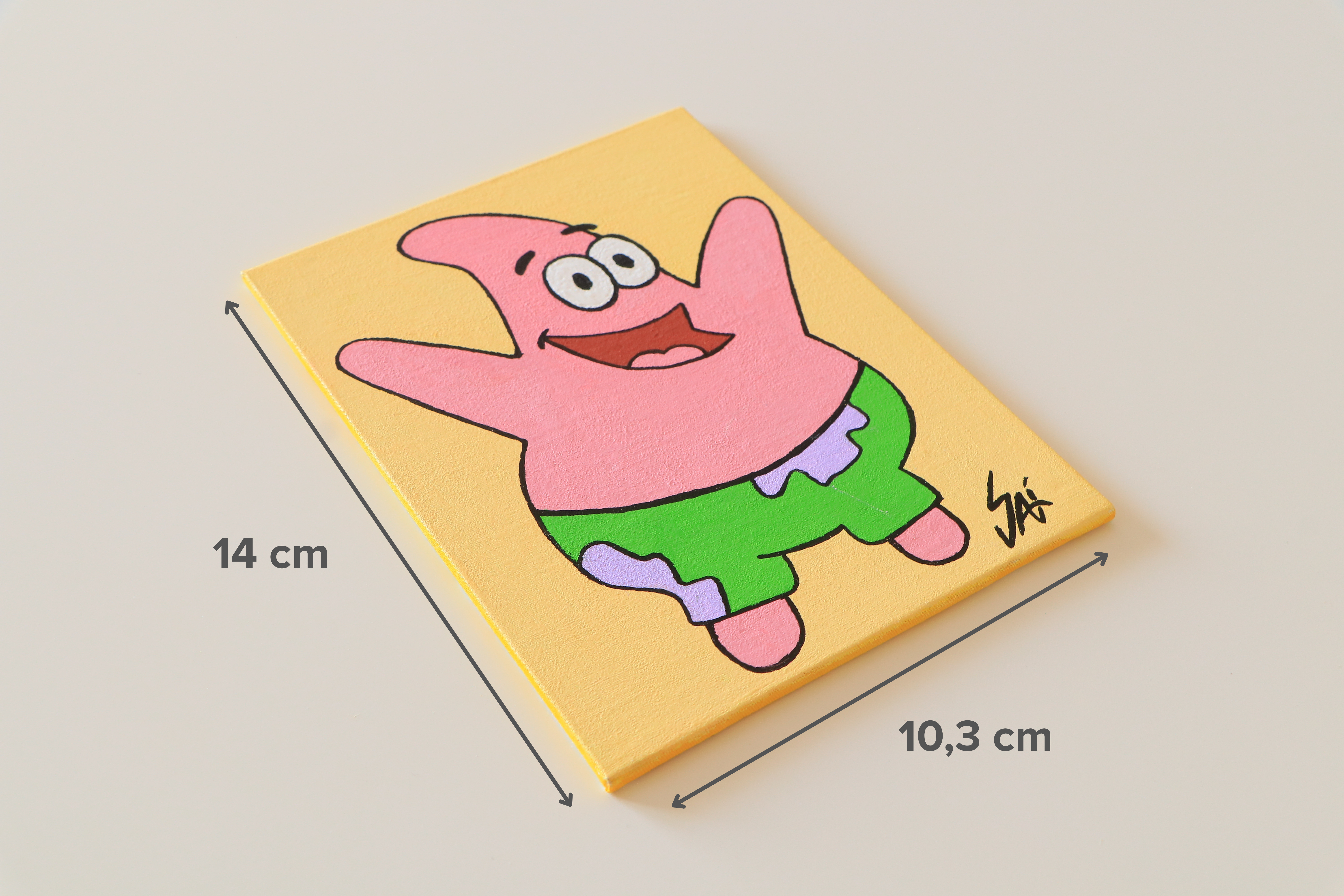 Duralit Üzerine Akrilik Boya Resim - 10,3cm x 14cm - Resim + Şövale Bir Arada - Sünger Bob Arkadaşı Patrick Yıldız