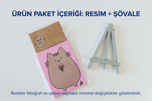 Duralit Üzerine Akrilik Boya Resim - 10,3cm x 14cm - Resim + Şövale Bir Arada - Pusheen