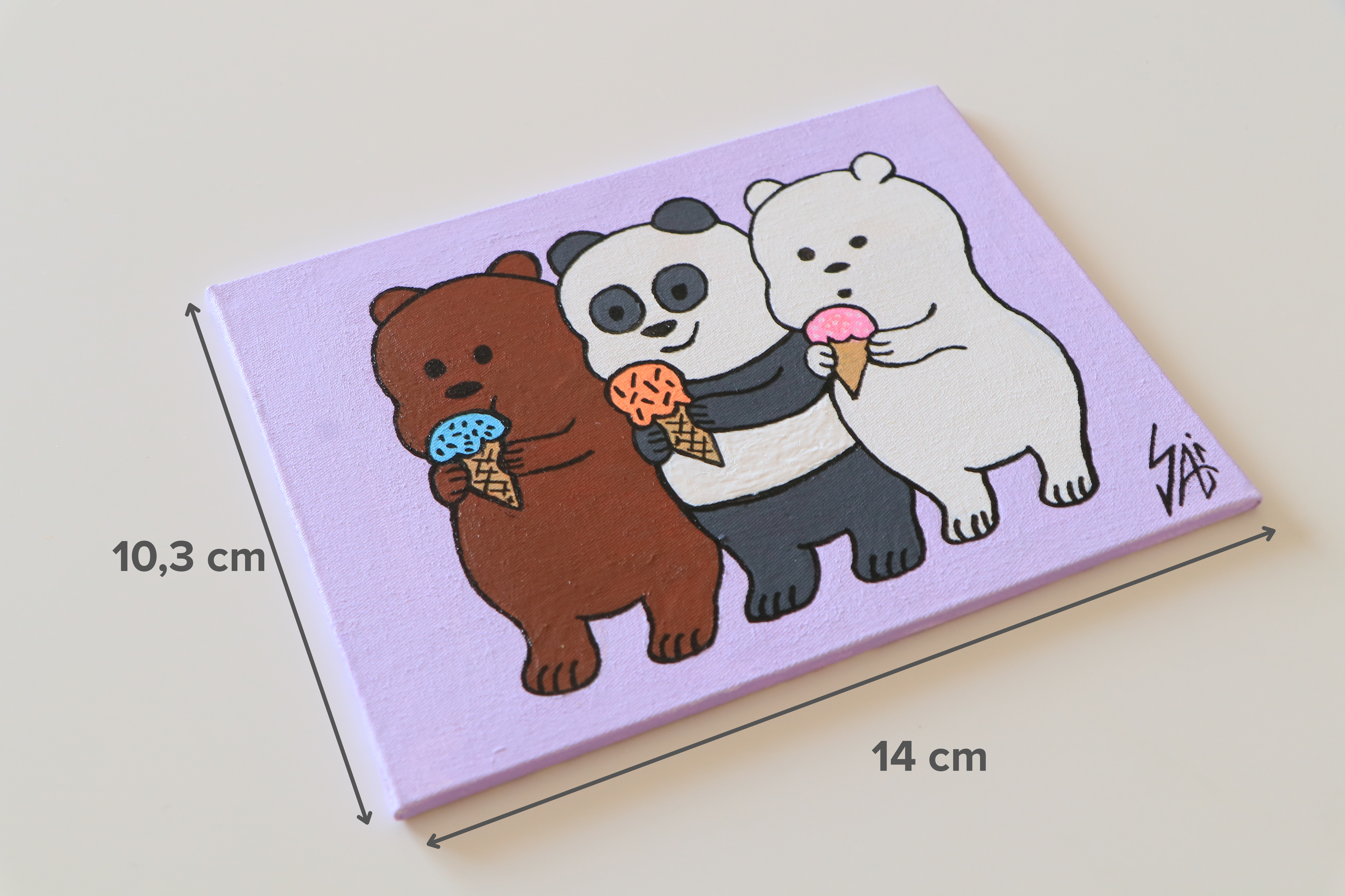 Duralit Üzerine Akrilik Boya Resim - 10,3cm x 14cm - Resim + Şövale Bir Arada - Kafadar Ayılar