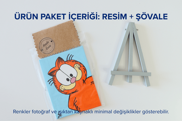 Duralit Üzerine Akrilik Boya Resim - 10,3cm x 14cm - Resim + Şövale Bir Arada - Garfield