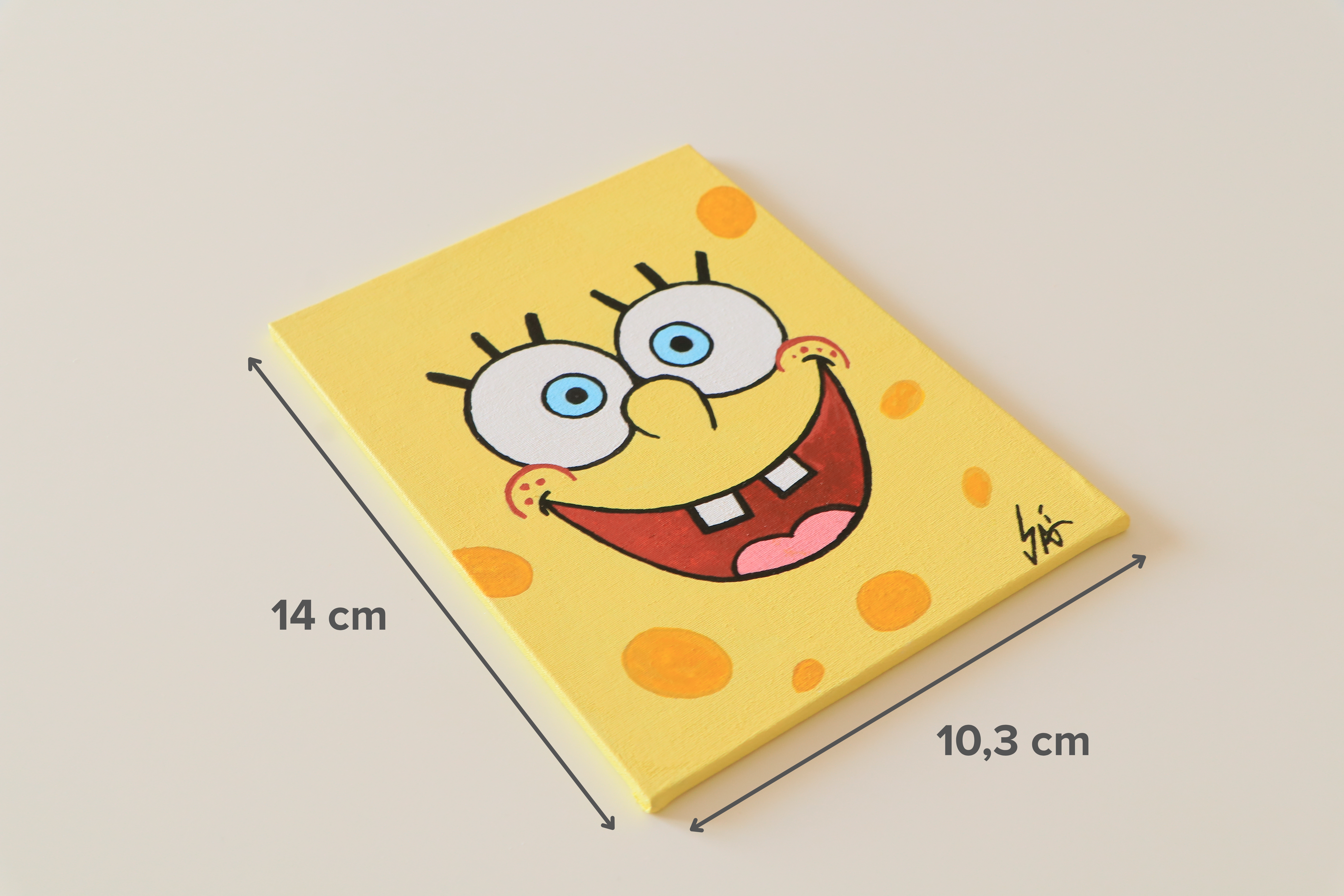 Duralit Üzerine Akrilik Boya Resim - 10,3cm x 14cm - Resim + Şövale Bir Arada - Sünger Bob