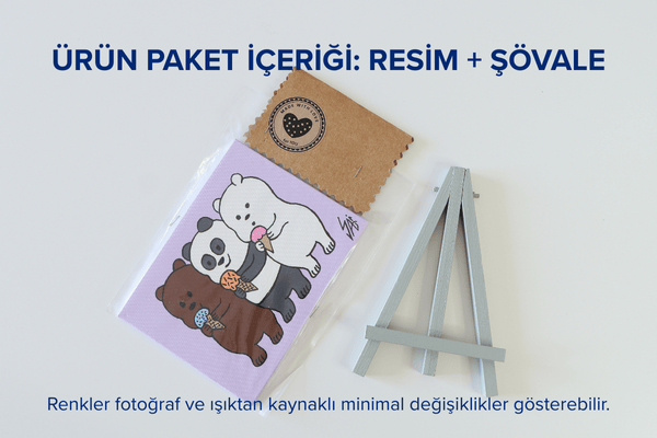 Duralit Üzerine Akrilik Boya Resim - 10,3cm x 14cm - Resim + Şövale Bir Arada - Kafadar Ayılar