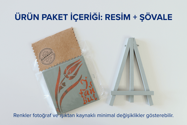 Duralit Üzerine Akrilik Boya Resim - 10cm x 10cm - Resim + Şövale Bir Arada - İstanbul ve Lale 1