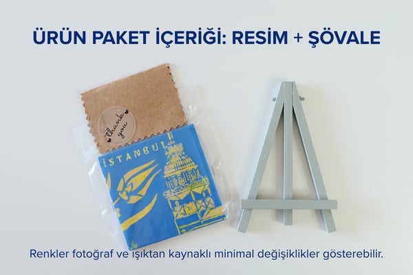 Duralit Üzerine Akrilik Boya Resim - 10cm x 10cm - Resim + Şövale Bir Arada - İstanbul Kız Kulesi ve Lale