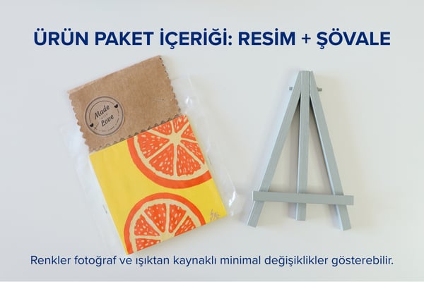 Duralit Üzerine Akrilik Boya Resim - 10cm x 10cm - Resim + Şövale Bir Arada - Portakallar