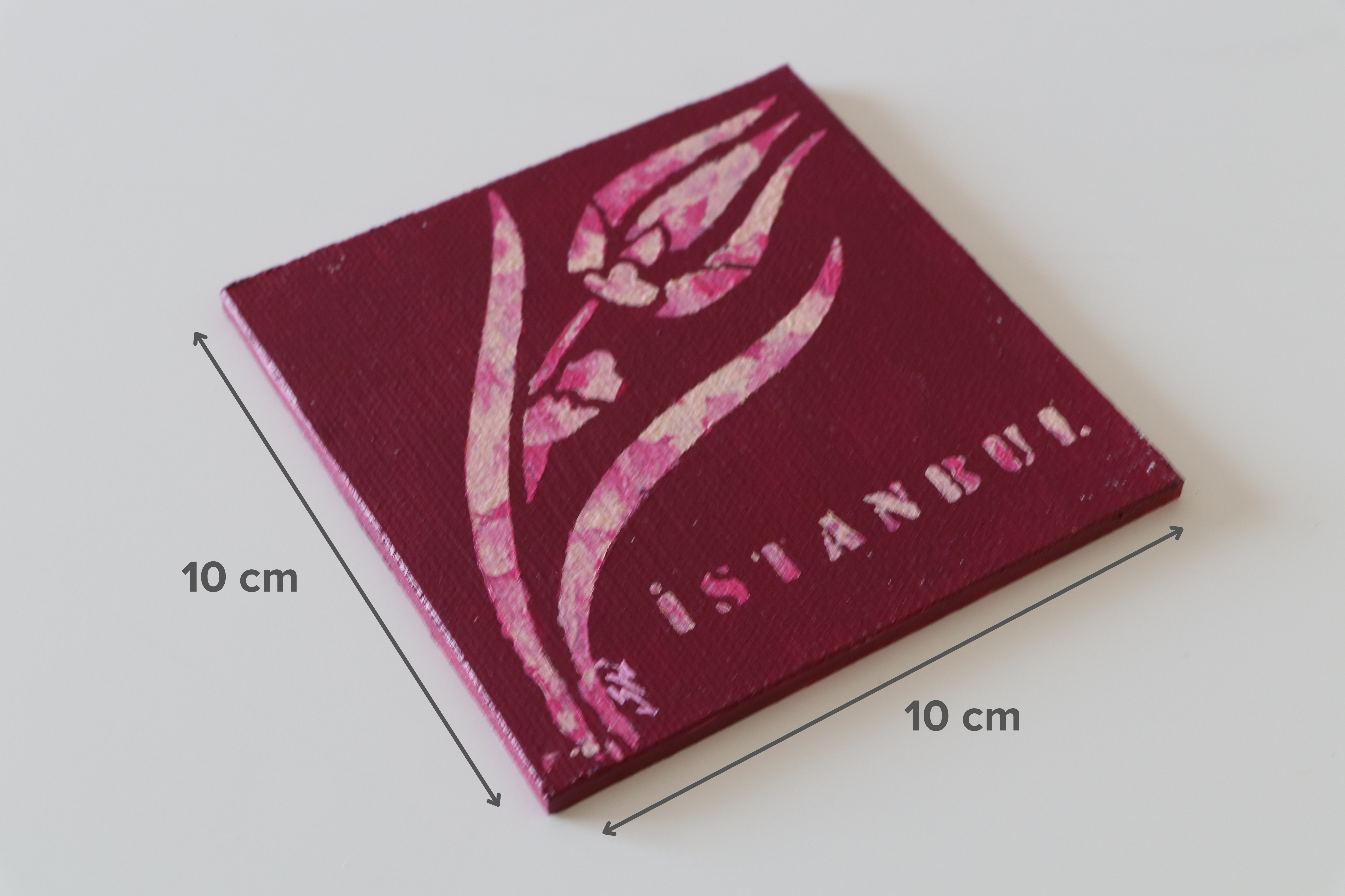 Duralit Üzerine Akrilik Boya Resim - 10cm x 10cm - Resim + Şövale Bir Arada - İstanbul ve Lale 4