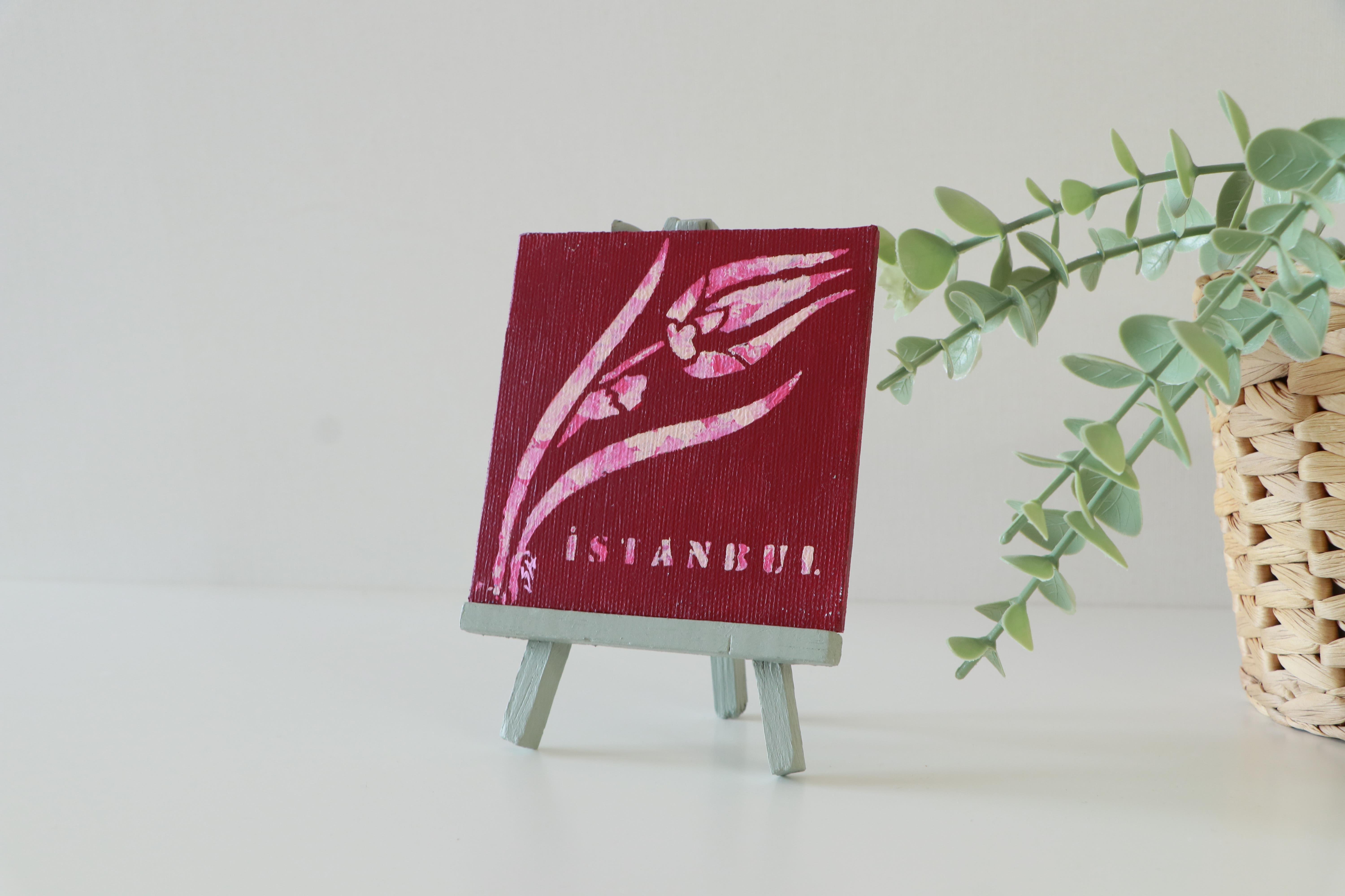 Duralit Üzerine Akrilik Boya Resim - 10cm x 10cm - Resim + Şövale Bir Arada - İstanbul ve Lale 4
