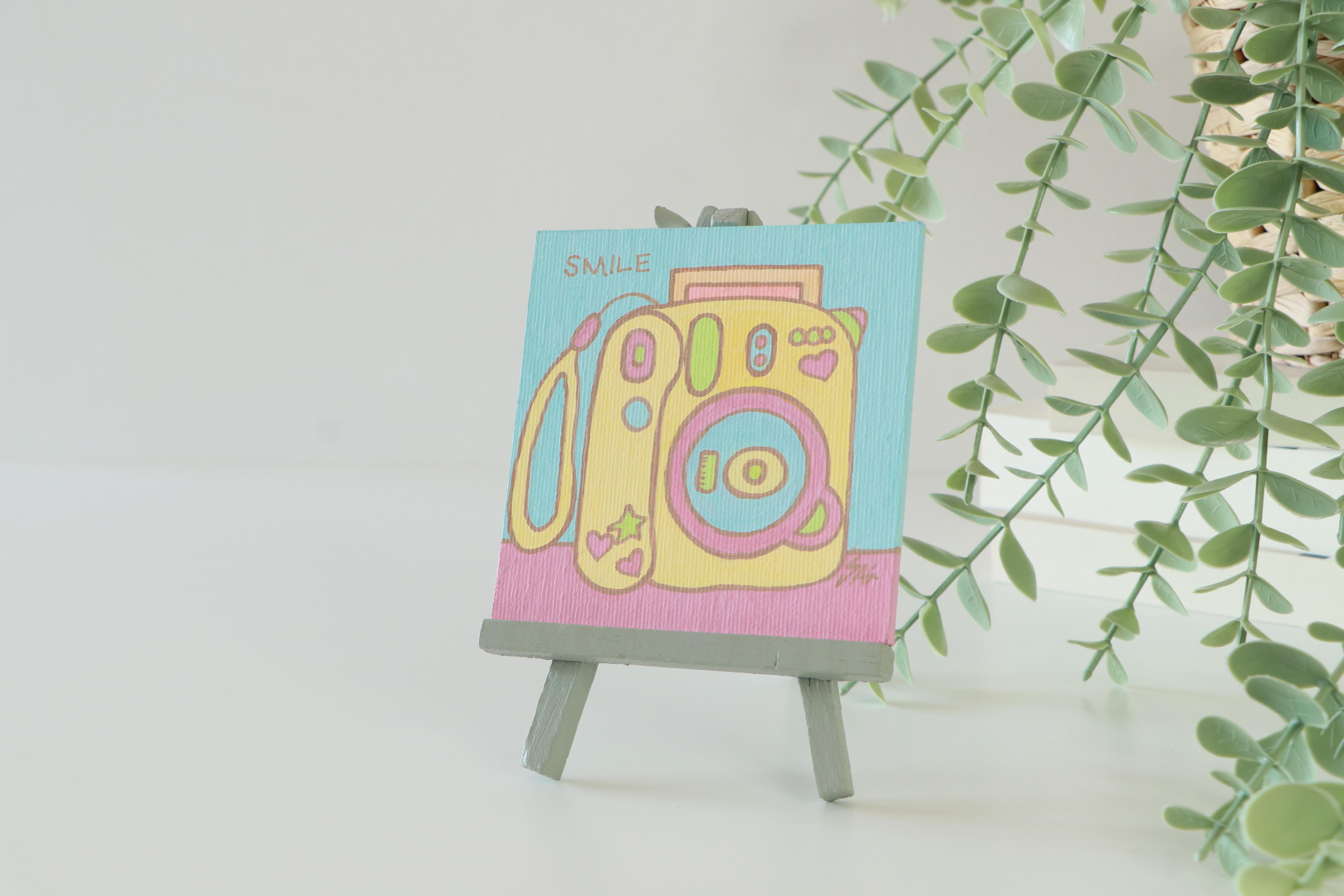 Duralit Üzerine Akrilik Boya Resim - 10cm x 10cm - Resim + Şövale Bir Arada - Fotoğraf Makinesi