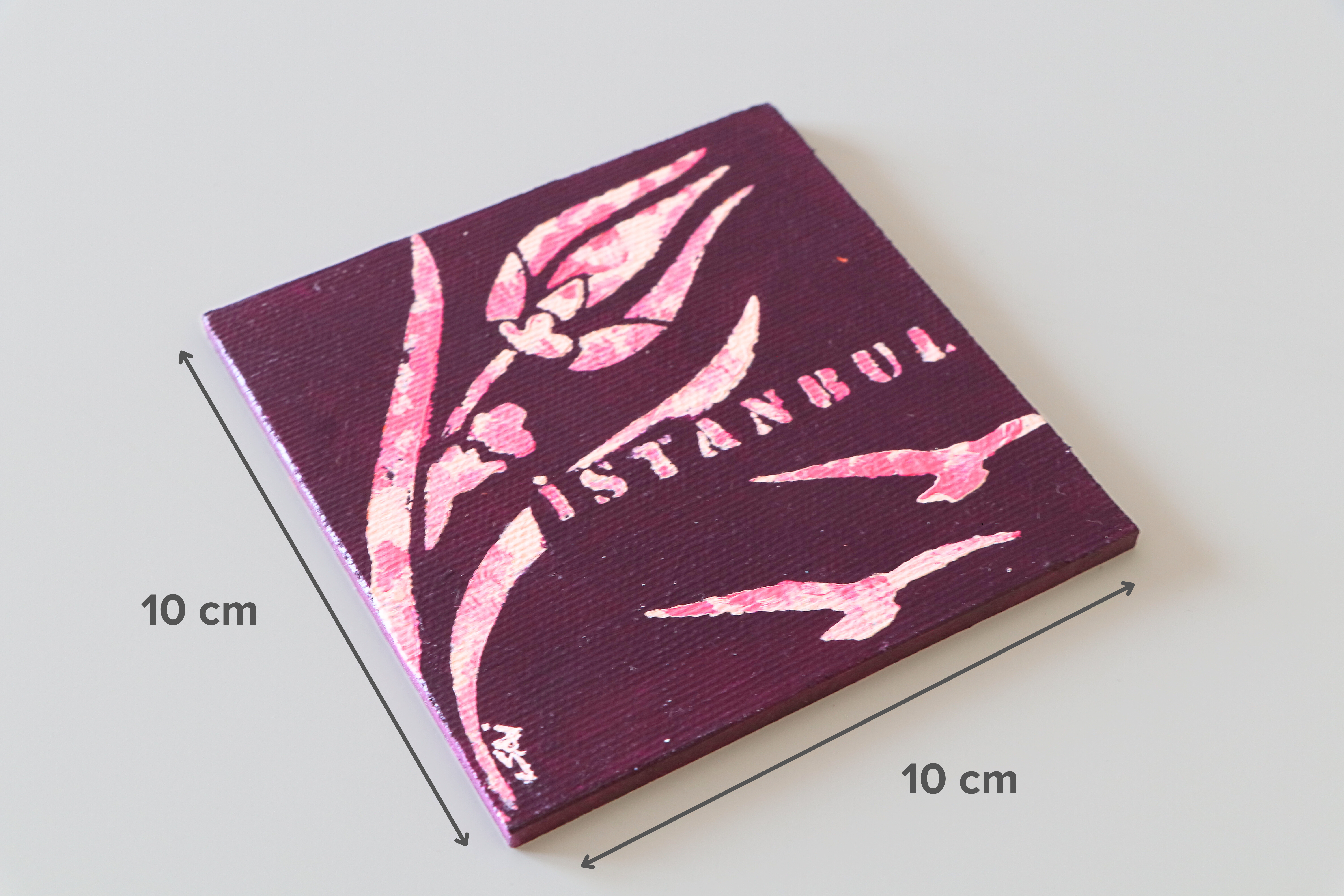 Duralit Üzerine Akrilik Boya Resim - 10cm x 10cm - Resim + Şövale Bir Arada - İstanbul ve Lale 3