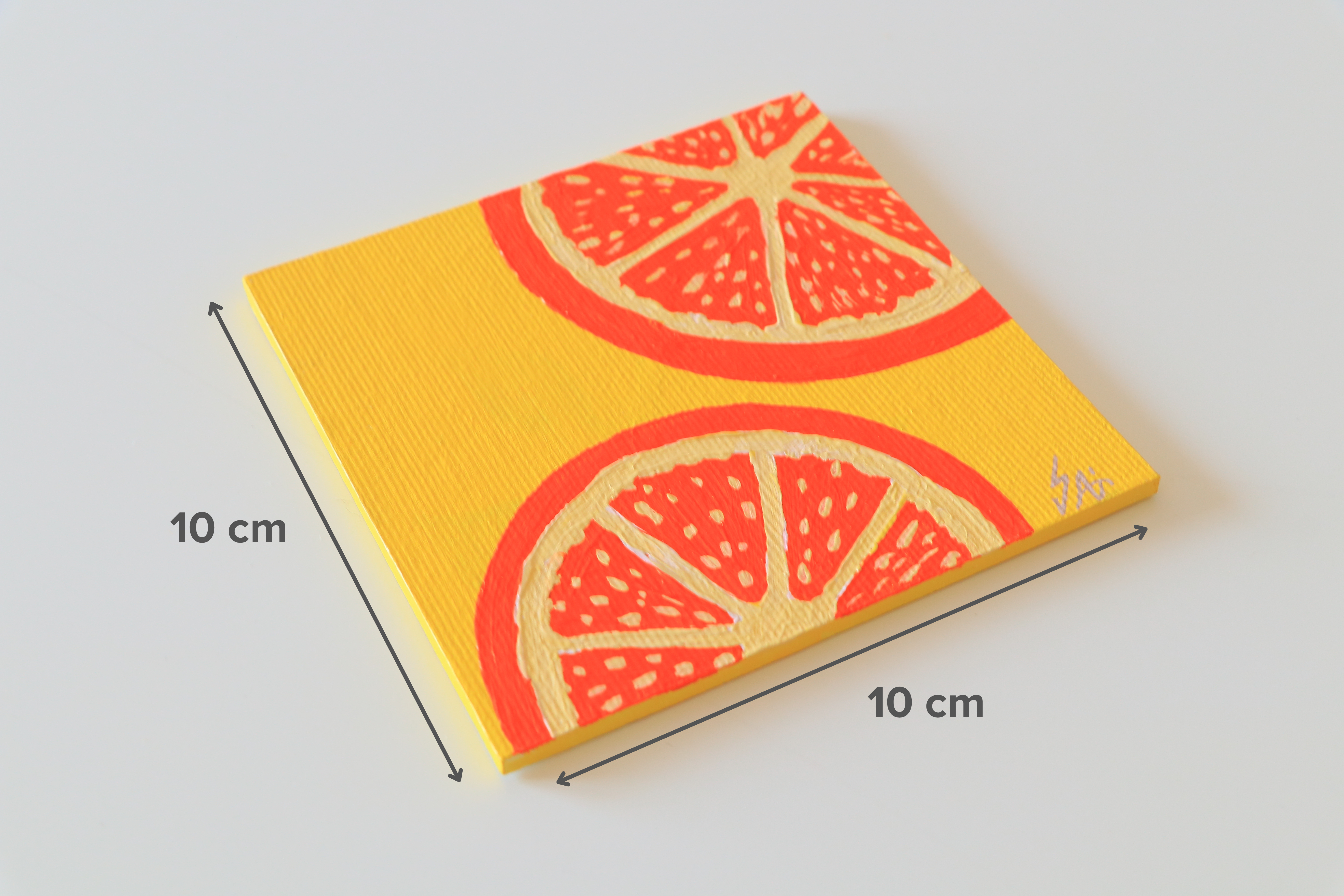 Duralit Üzerine Akrilik Boya Resim - 10cm x 10cm - Resim + Şövale Bir Arada - Portakallar