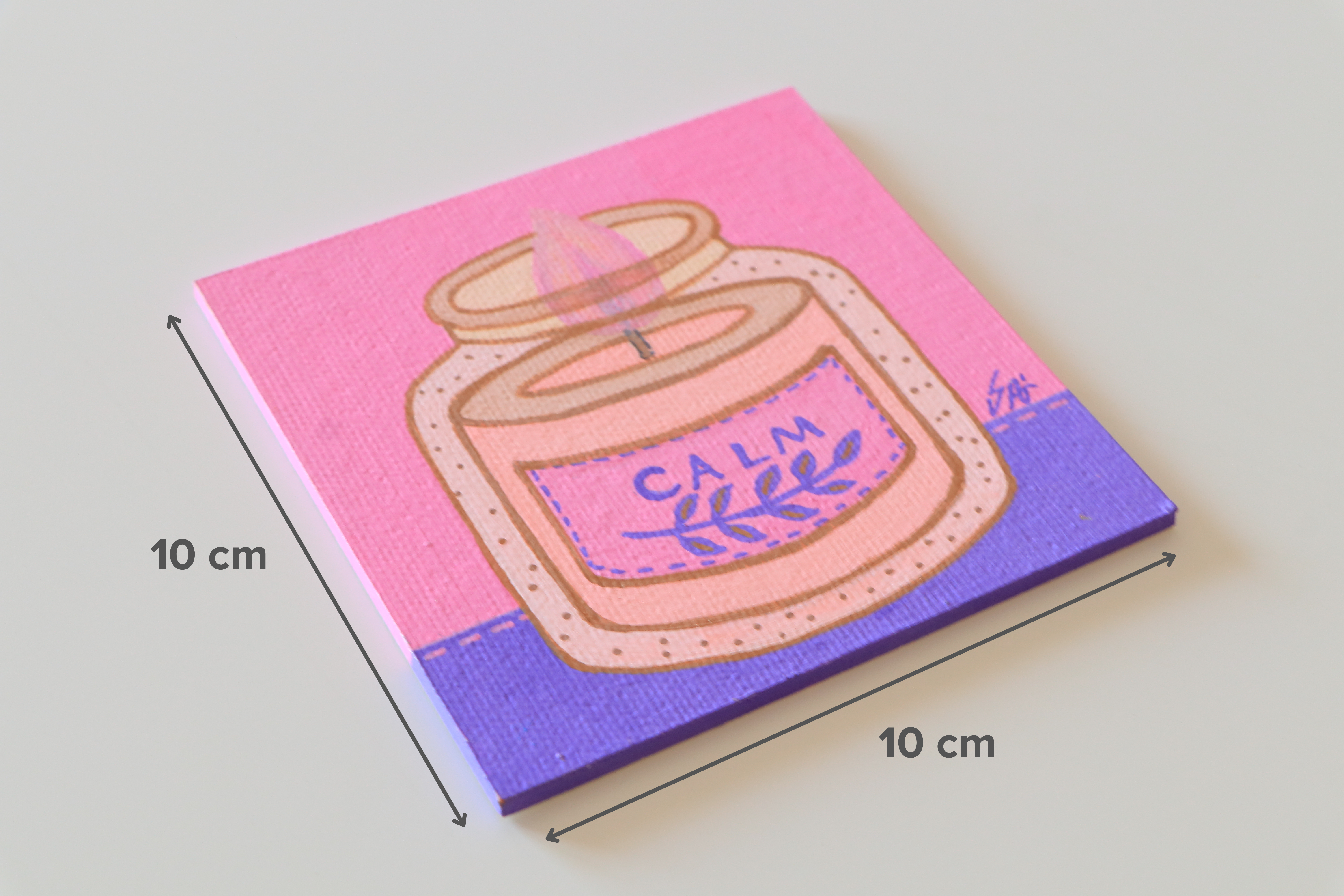Duralit Üzerine Akrilik Boya Resim - 10cm x 10cm - Resim + Şövale Bir Arada - Calm Yazılı Mum