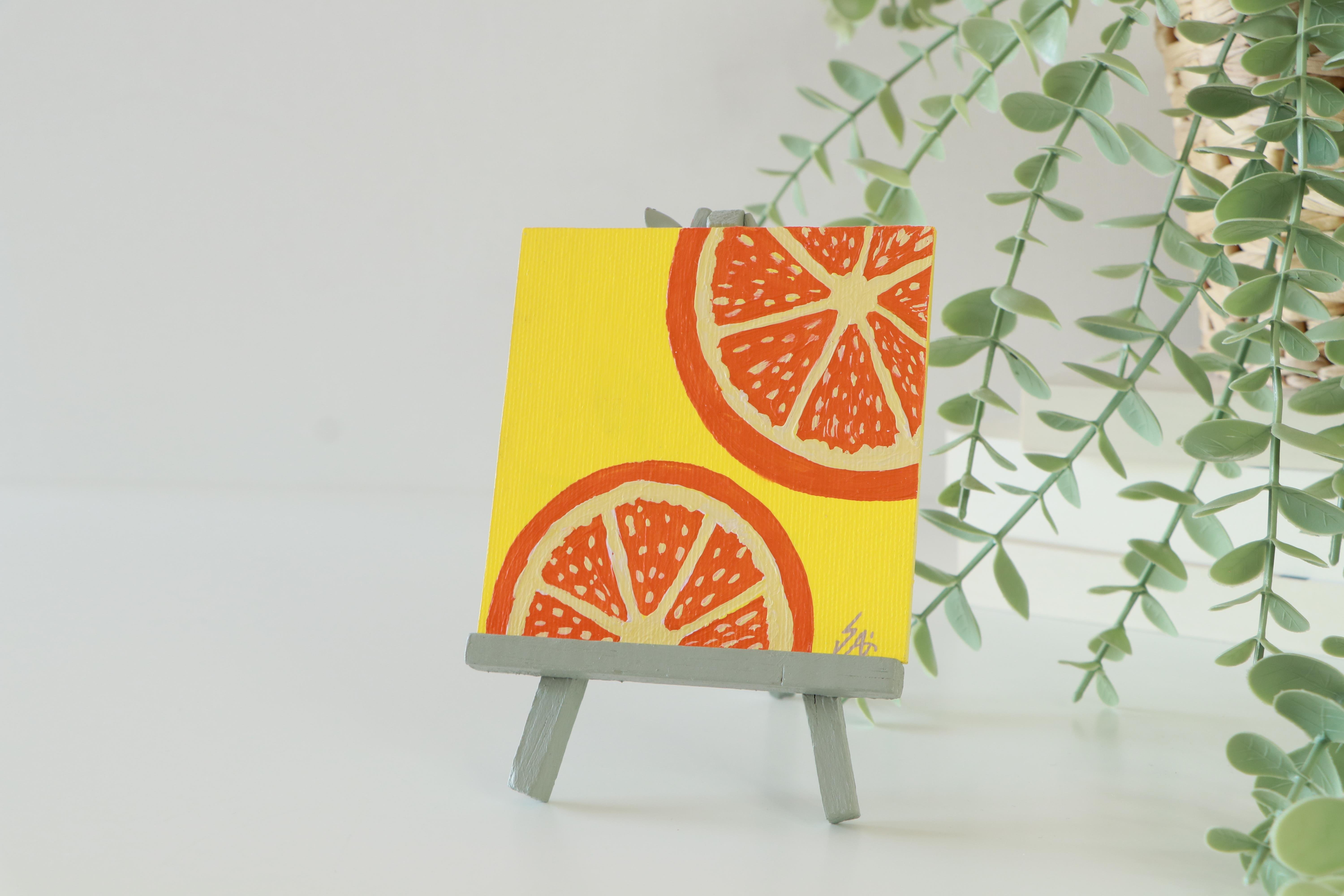 Duralit Üzerine Akrilik Boya Resim - 10cm x 10cm - Resim + Şövale Bir Arada - Portakallar