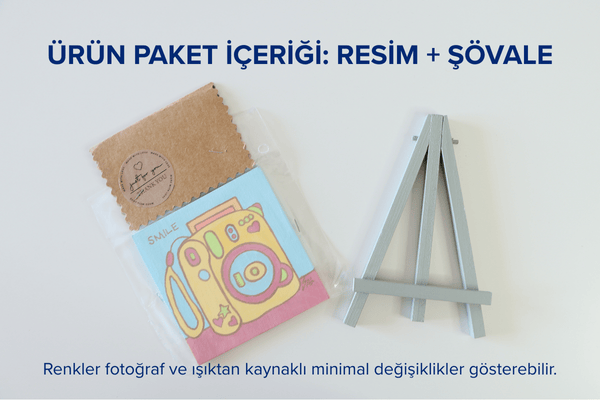 Duralit Üzerine Akrilik Boya Resim - 10cm x 10cm - Resim + Şövale Bir Arada - Fotoğraf Makinesi