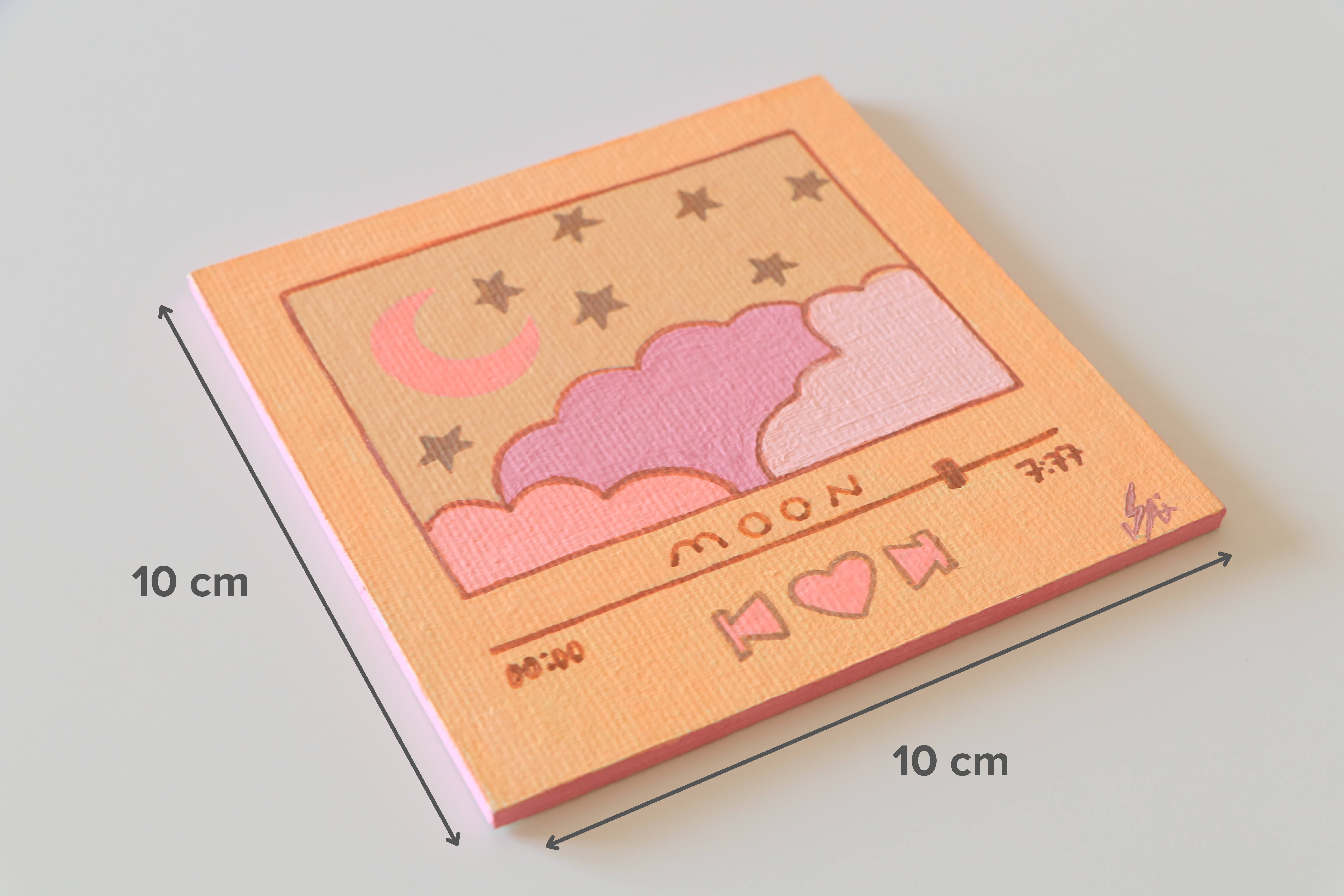 Duralit Üzerine Akrilik Boya Resim - 10cm x 10cm - Resim + Şövale Bir Arada - Bulut ve Ay Manzaralı Şarkı