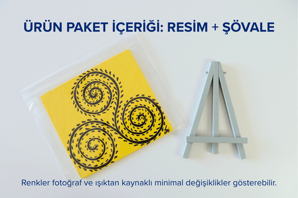 Duralit Üzerine Akrilik Boya Resim - 14cm x 16.5cm - Resim + Şövale Bir Arada - Desen 2: Sembol