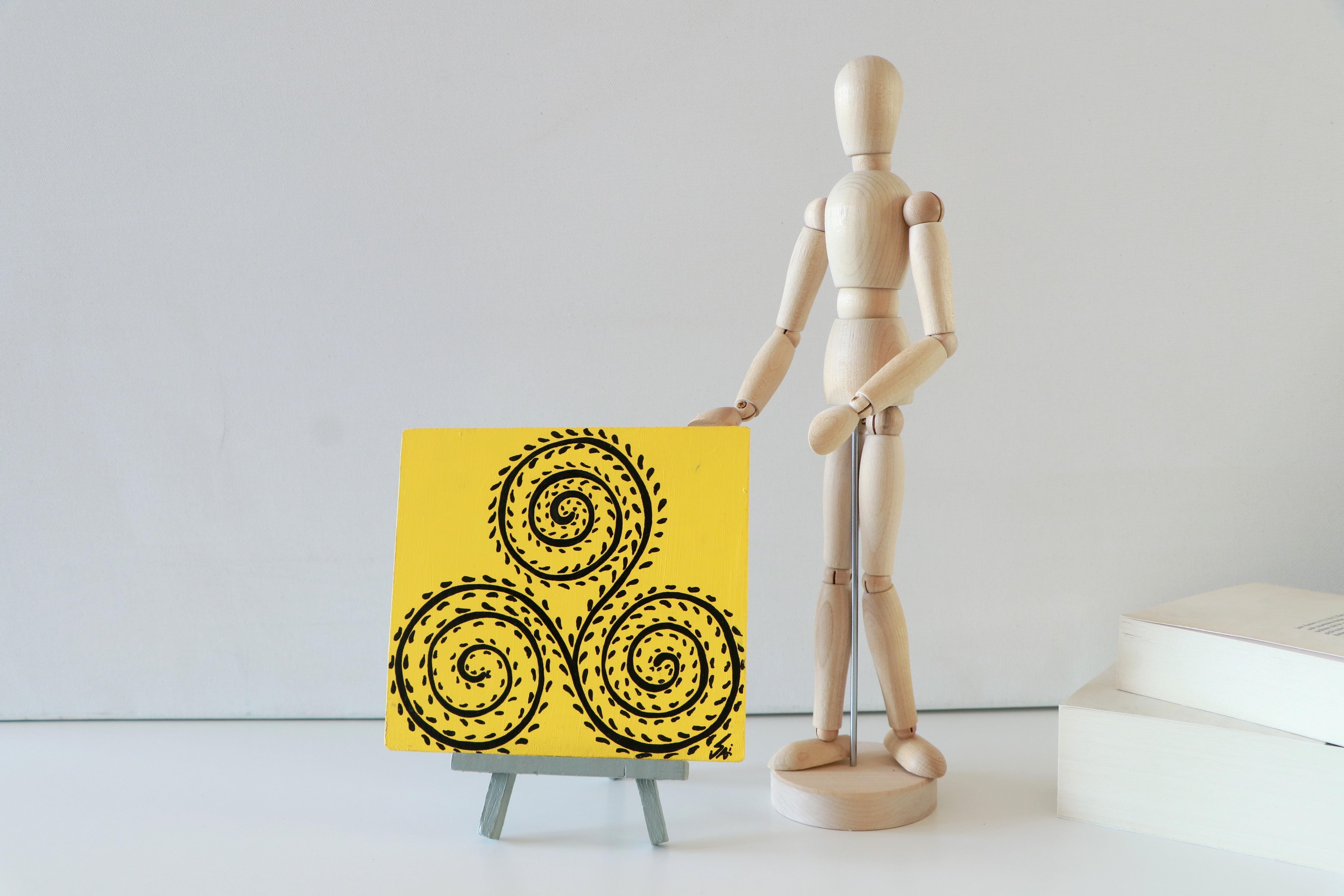 Duralit Üzerine Akrilik Boya Resim - 14cm x 16.5cm - Resim + Şövale Bir Arada - Desen 2: Sembol