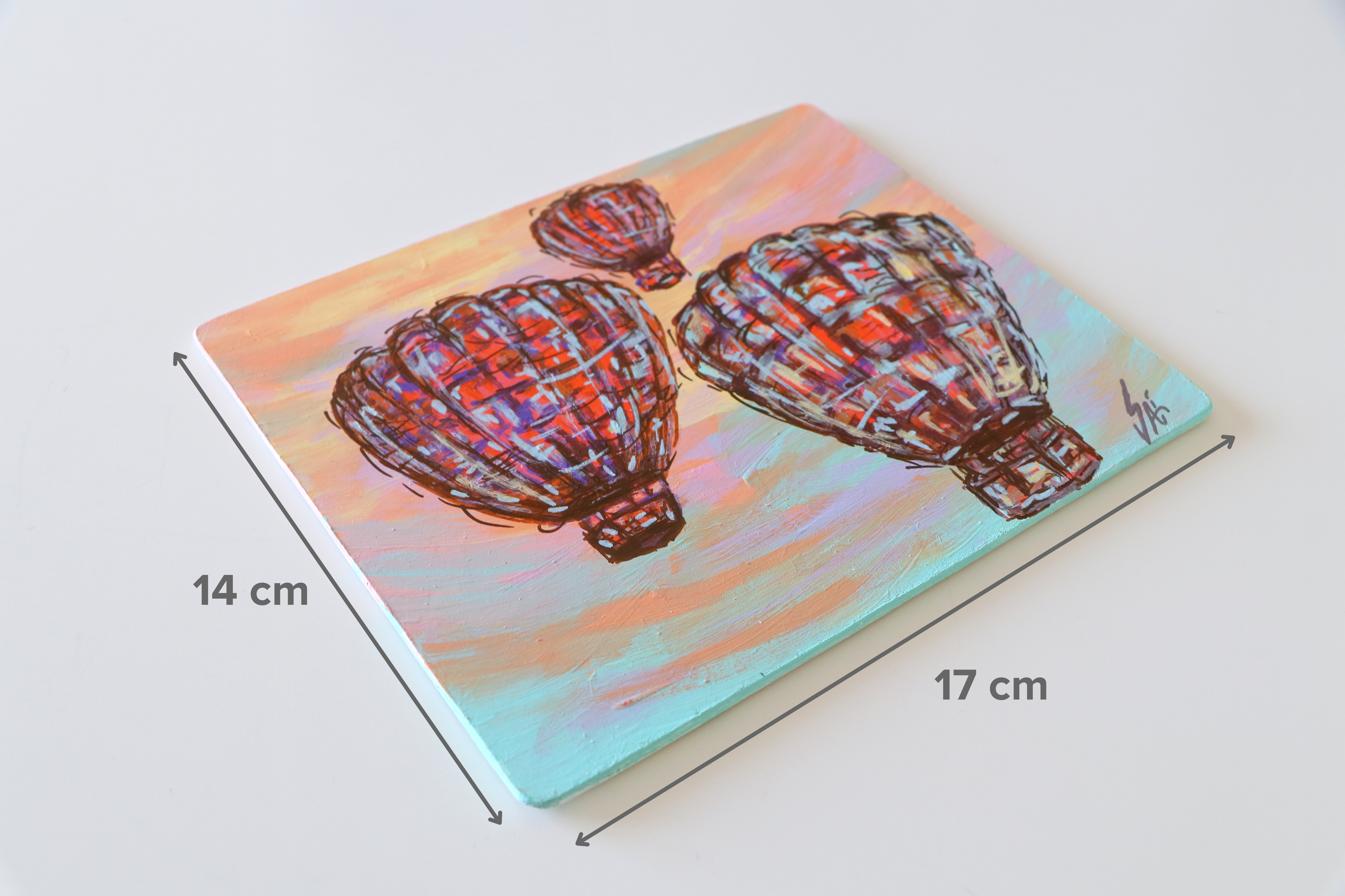 Duralit Üzerine Akrilik Boya Resim - 14cm x 16.5cm - Resim + Şövale Bir Arada - Desen 3: Uçan Balonlar