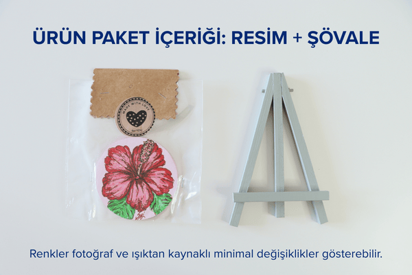 Duralit Üzerine Akrilik Boya Resim - 8 cm Çapında - Resim + Şövale Bir Arada - Desen:3